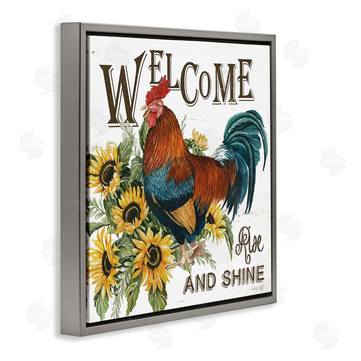 Cindy Jacobs Rise & Shine Rooster Gray Floating Frame Canvas Wall Art Print