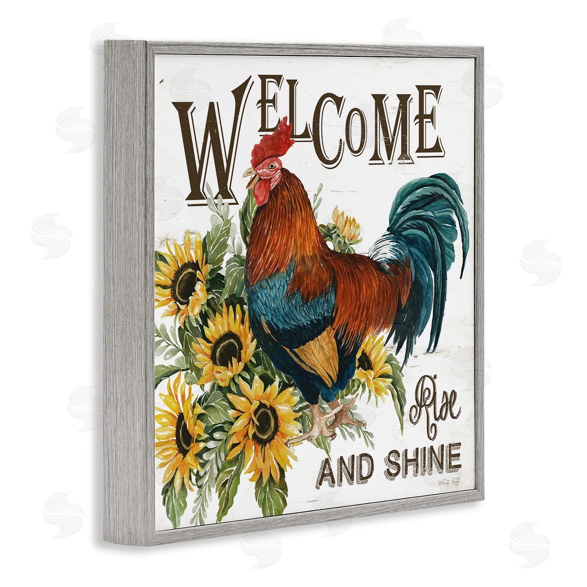 Cindy Jacobs Rise & Shine Rooster Gray Framed Glicee Wall Art Print
