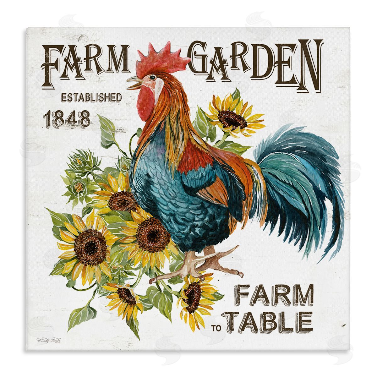 Cindy Jacobs Farm to Table Rooster Stretched Canvas Wall Art Print
