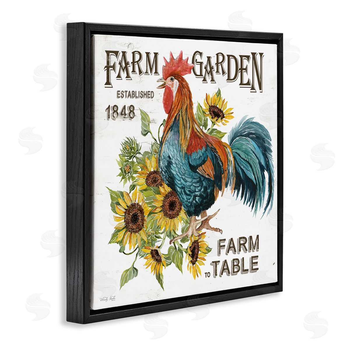 Cindy Jacobs Farm to Table Rooster Black Floating Frame Canvas Wall Art Print