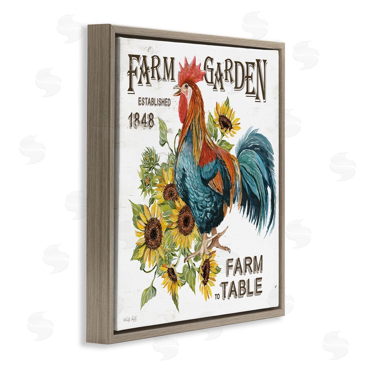 Cindy Jacobs Farm to Table Rooster Brown Floating Frame Canvas Wall Art Print