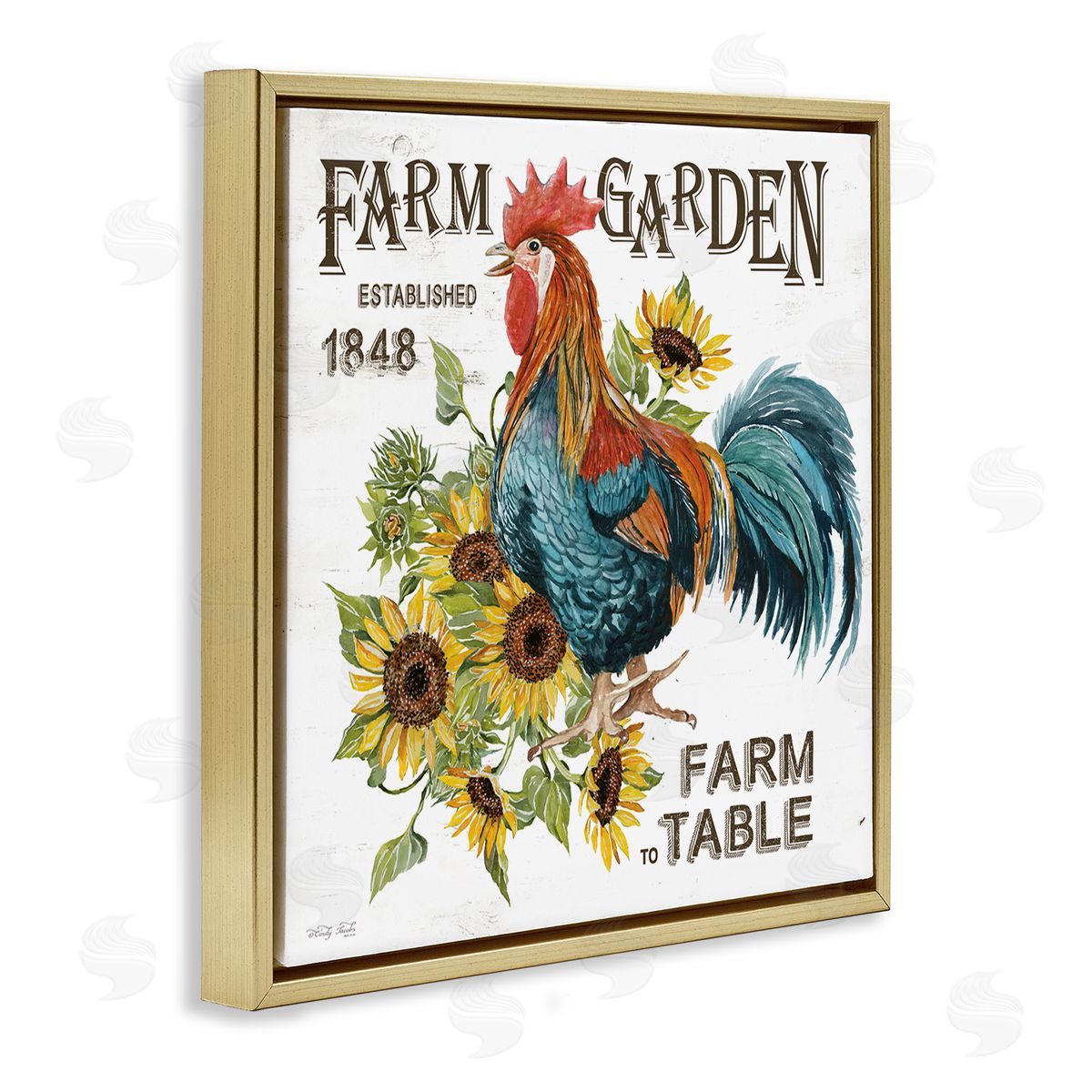 Cindy Jacobs Farm to Table Rooster Gold Floating Frame Canvas Wall Art Print