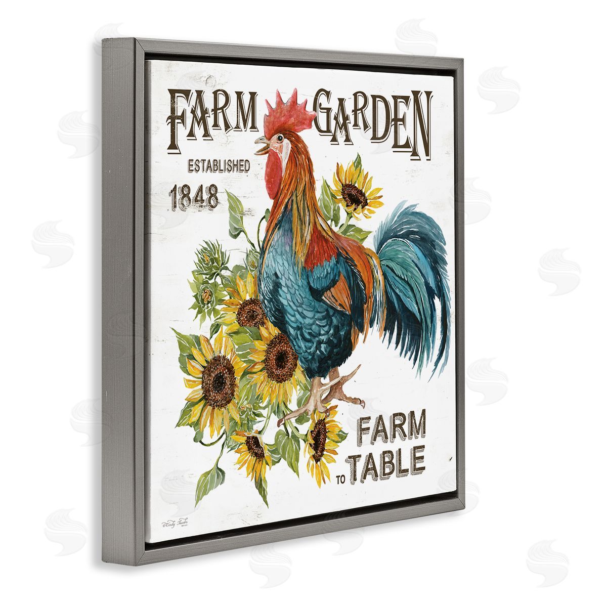 Cindy Jacobs Farm to Table Rooster Gray Floating Frame Canvas Wall Art Print