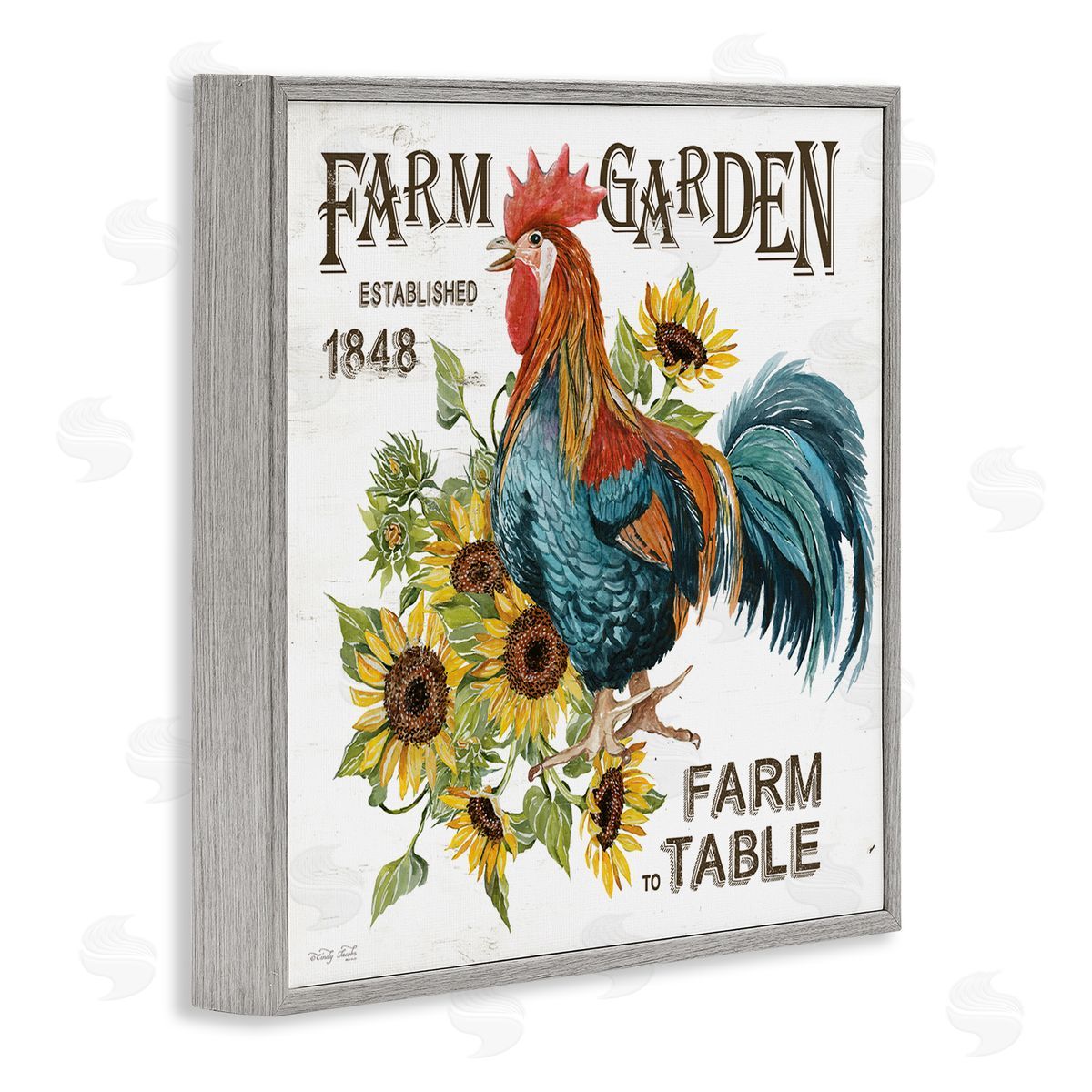 Cindy Jacobs Farm to Table Rooster Gray Framed Glicee Wall Art Print