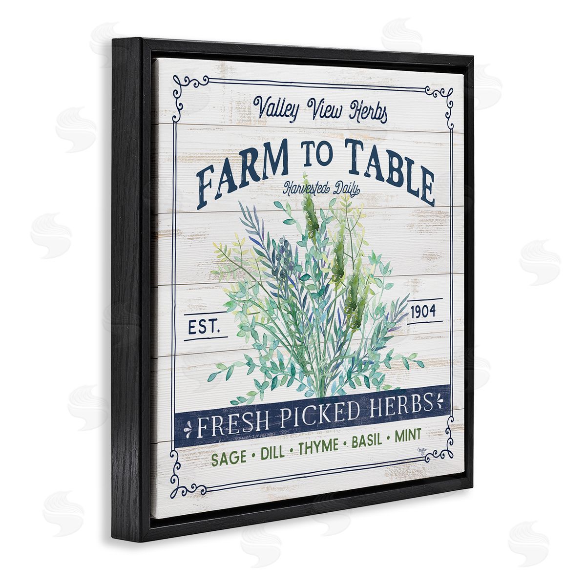 Mollie B. Fresh Picked Herbs Phrase Black Floating Frame Canvas Wall Art Print