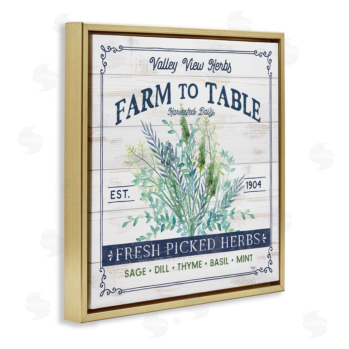 Mollie B. Fresh Picked Herbs Phrase Gold Floating Frame Canvas Wall Art Print