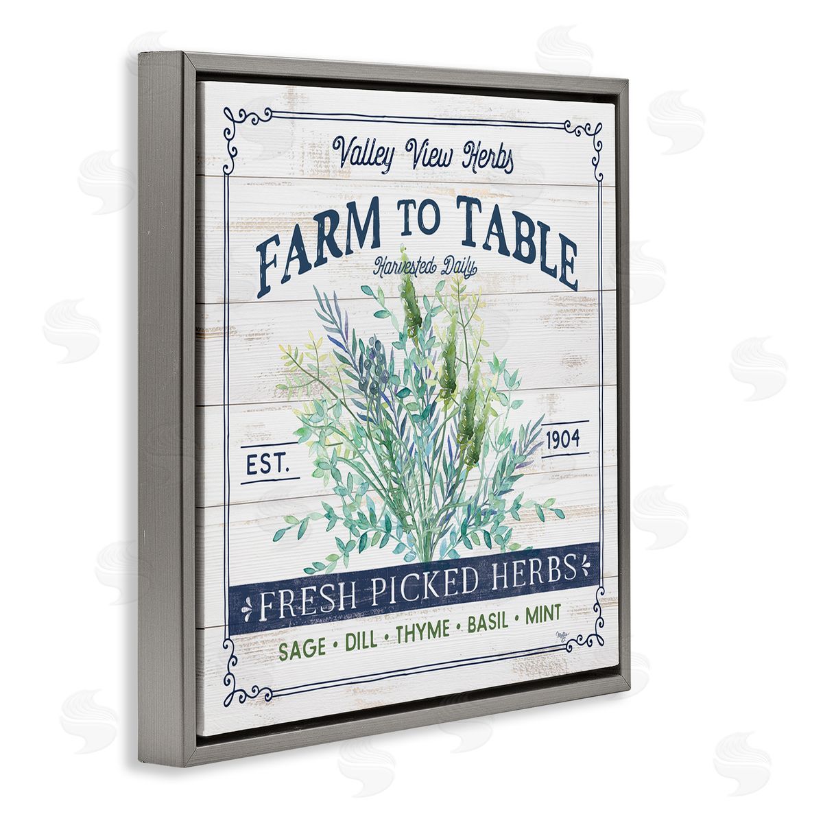 Mollie B. Fresh Picked Herbs Phrase Gray Floating Frame Canvas Wall Art Print