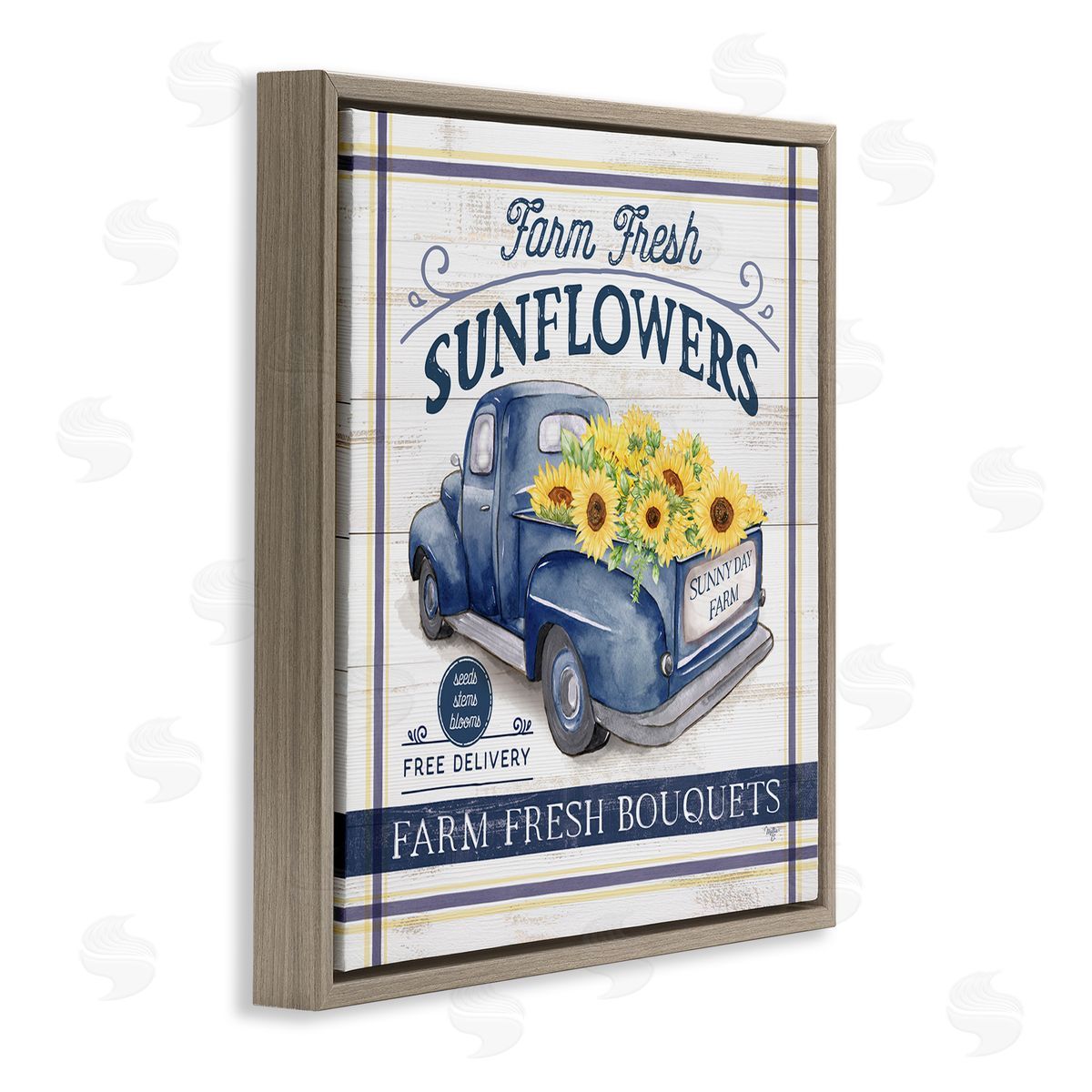 Mollie B. Farm Fresh Sunflowers Ad Brown Floating Frame Canvas Wall Art Print