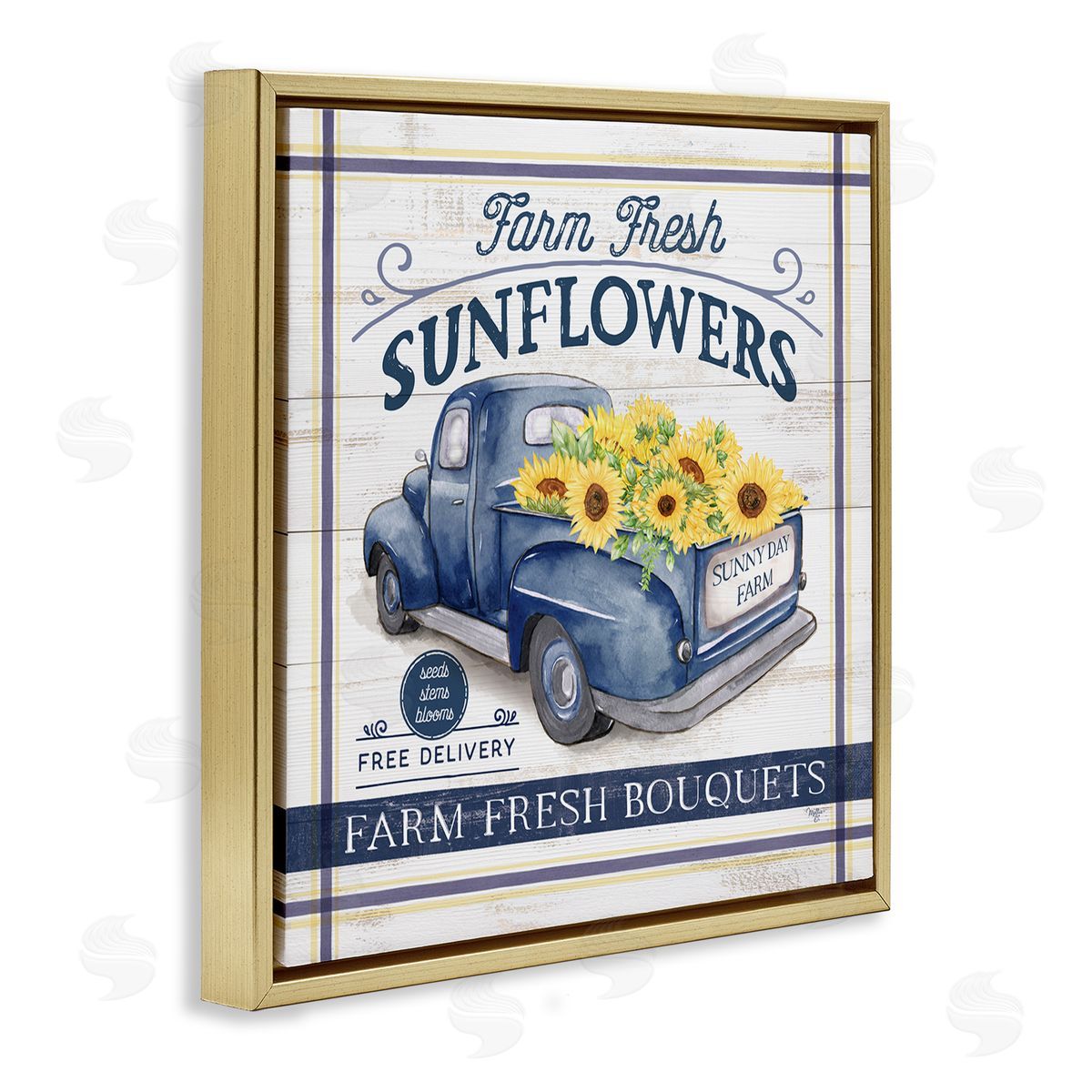Mollie B. Farm Fresh Sunflowers Ad Gold Floating Frame Canvas Wall Art Print