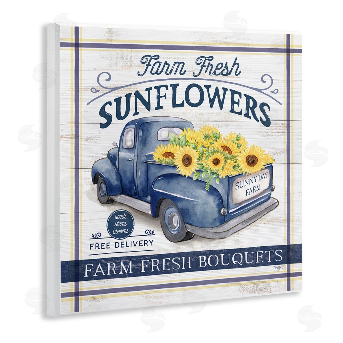 Mollie B. Farm Fresh Sunflowers Ad Wooden Wall Plaque Art Print