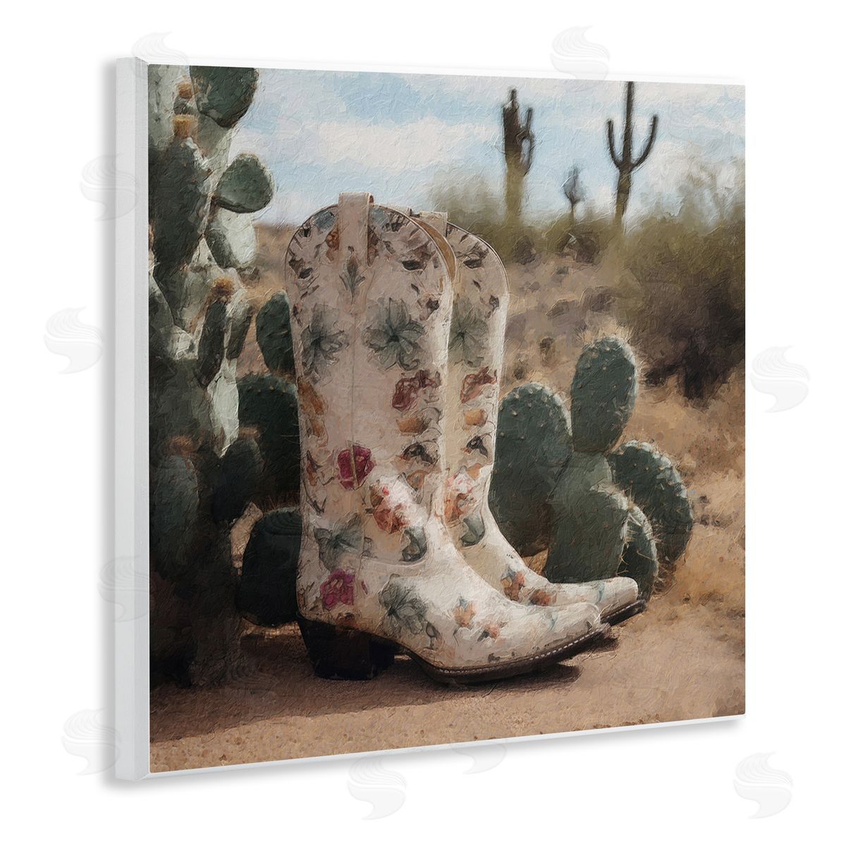 LSR Design Studio Floral Cowgirl Boots Wooden Wall Plaque Art Print