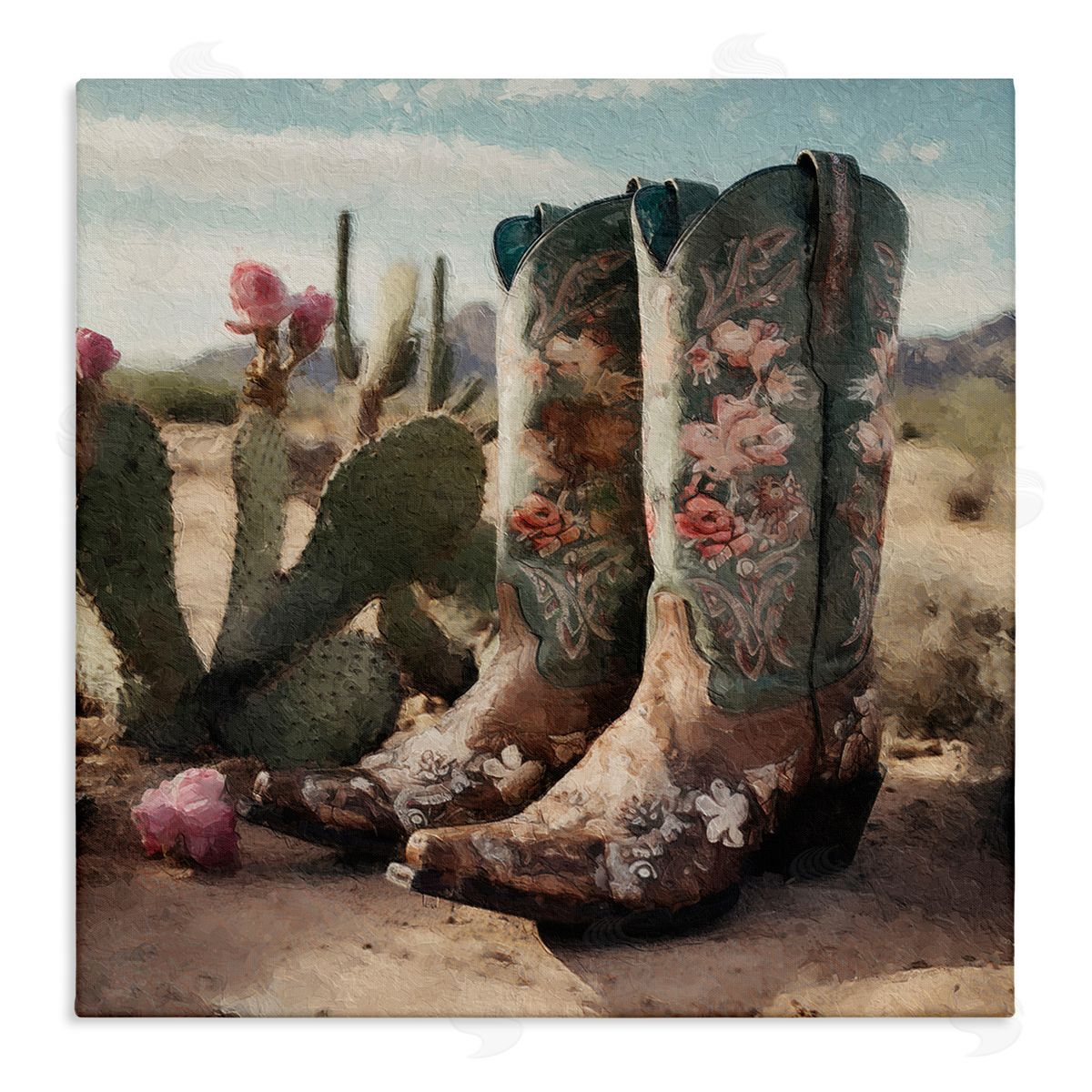 LSR Design Studio Cowgirl Boots in Desert Stretched Canvas Wall Art Print