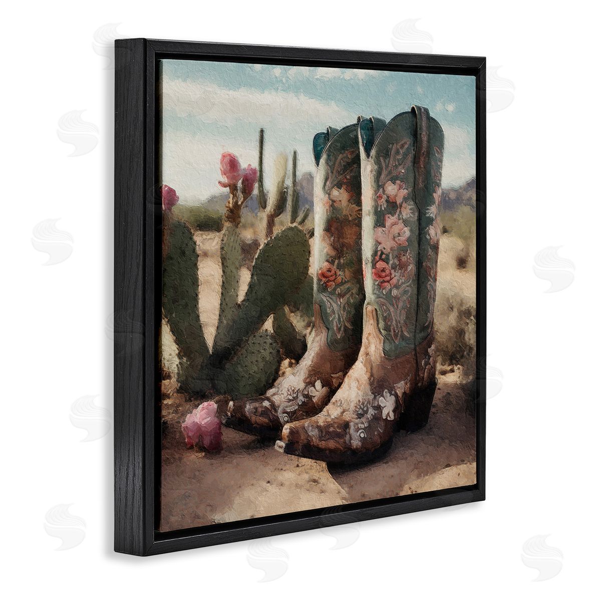 LSR Design Studio Cowgirl Boots in Desert Black Floating Frame Canvas Wall Art Print