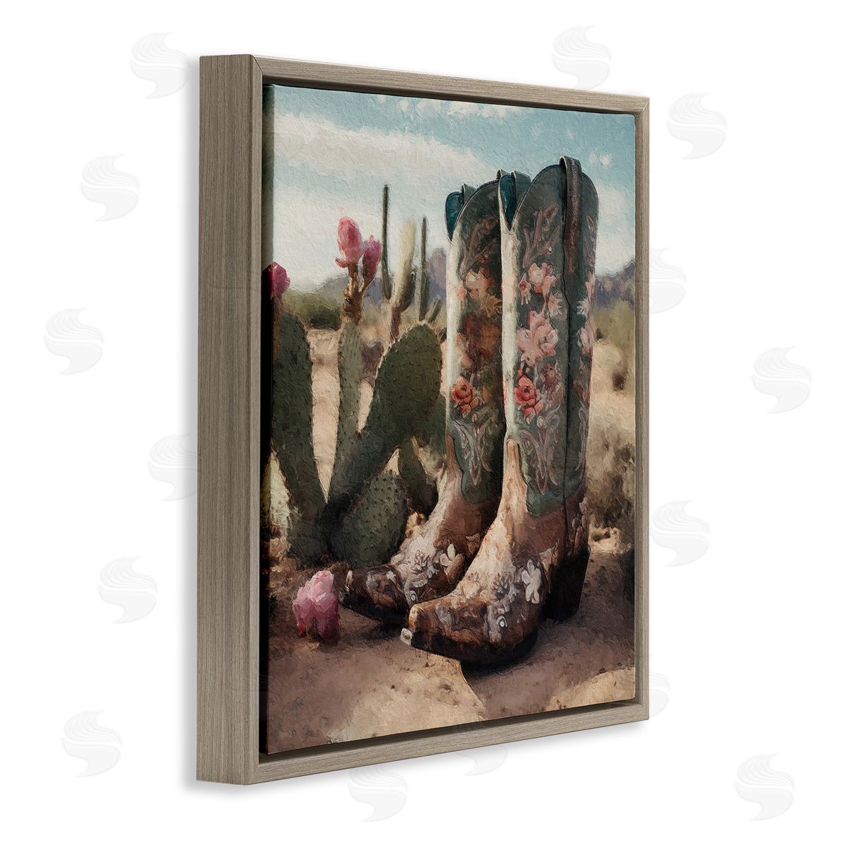 LSR Design Studio Cowgirl Boots in Desert Brown Floating Frame Canvas Wall Art Print