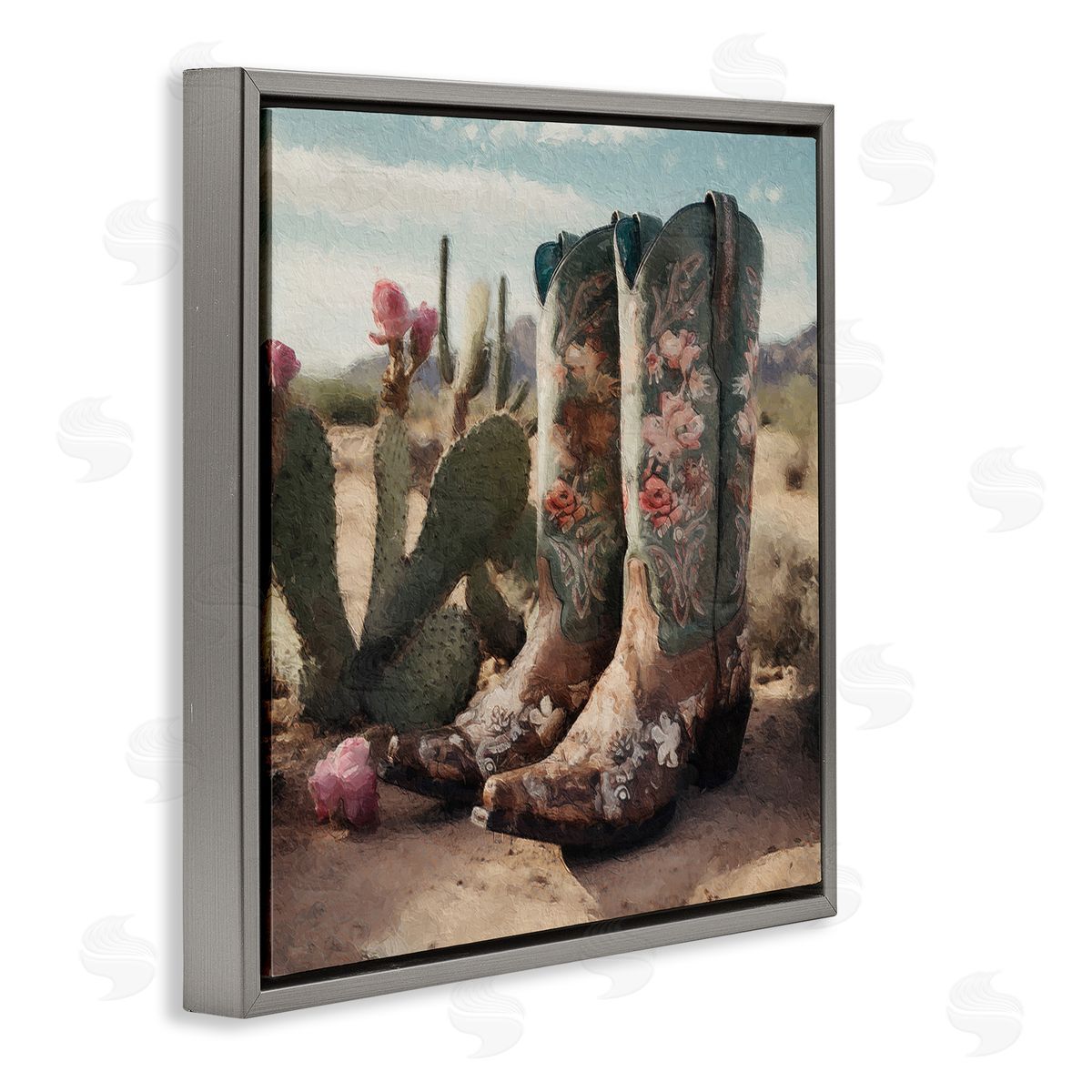 LSR Design Studio Cowgirl Boots in Desert Gray Floating Frame Canvas Wall Art Print