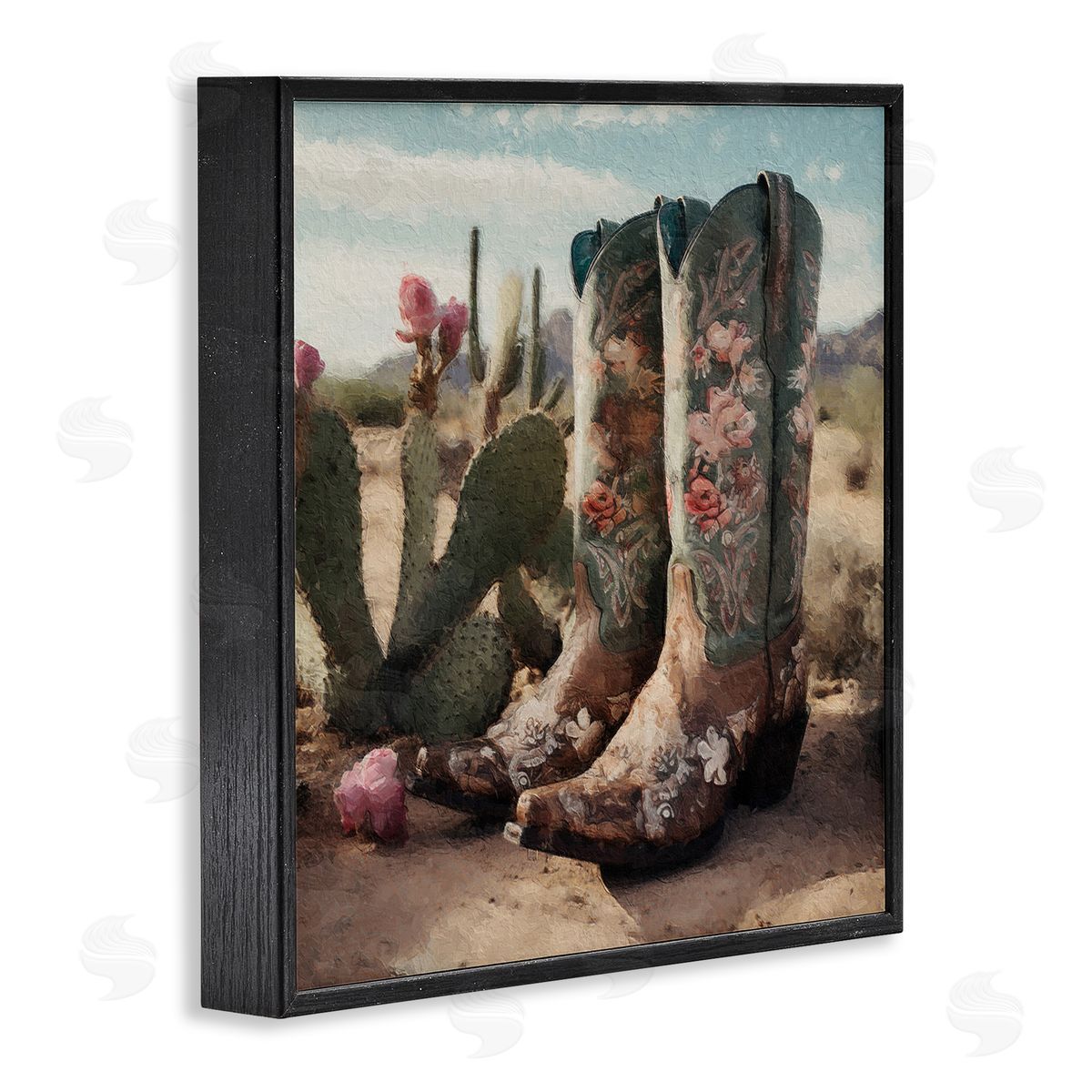 LSR Design Studio Cowgirl Boots in Desert Black Framed Glicee Wall Art Print