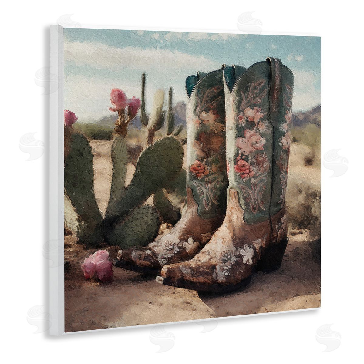 LSR Design Studio Cowgirl Boots in Desert Wooden Wall Plaque Art Print