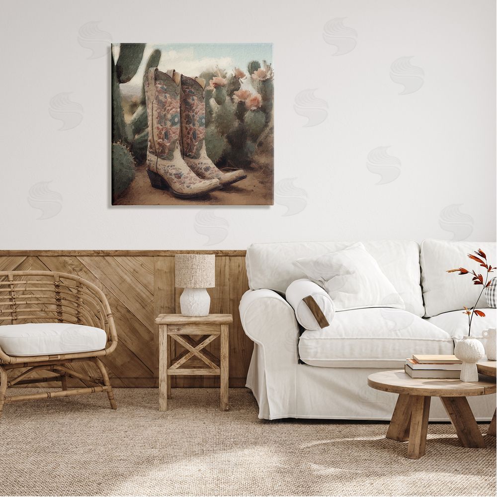 LSR Design Studio Cowboy Boots & Cactus Canvas Wall Art in Room