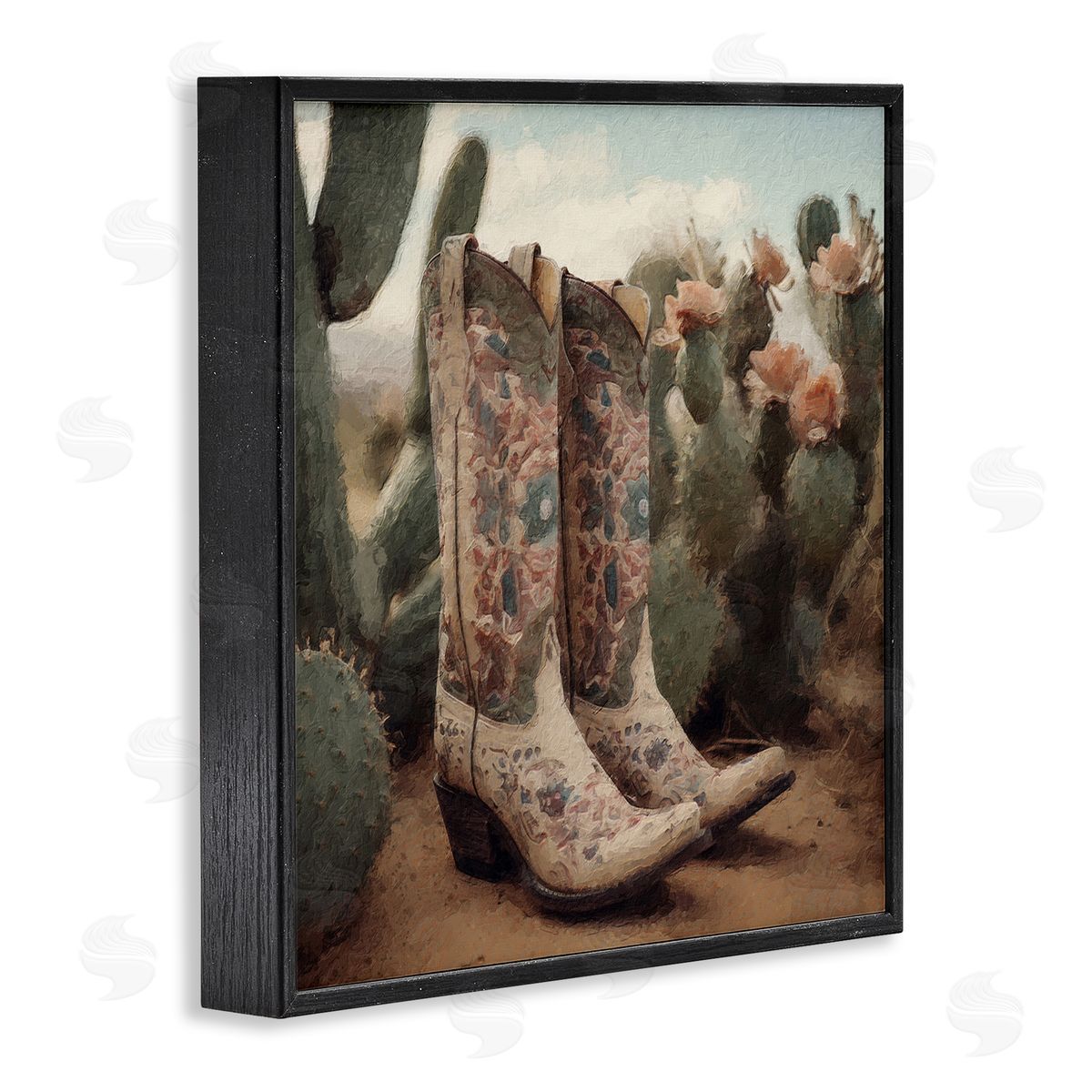 LSR Design Studio Cowboy Boots & Cactus Black Framed Glicee Wall Art Print