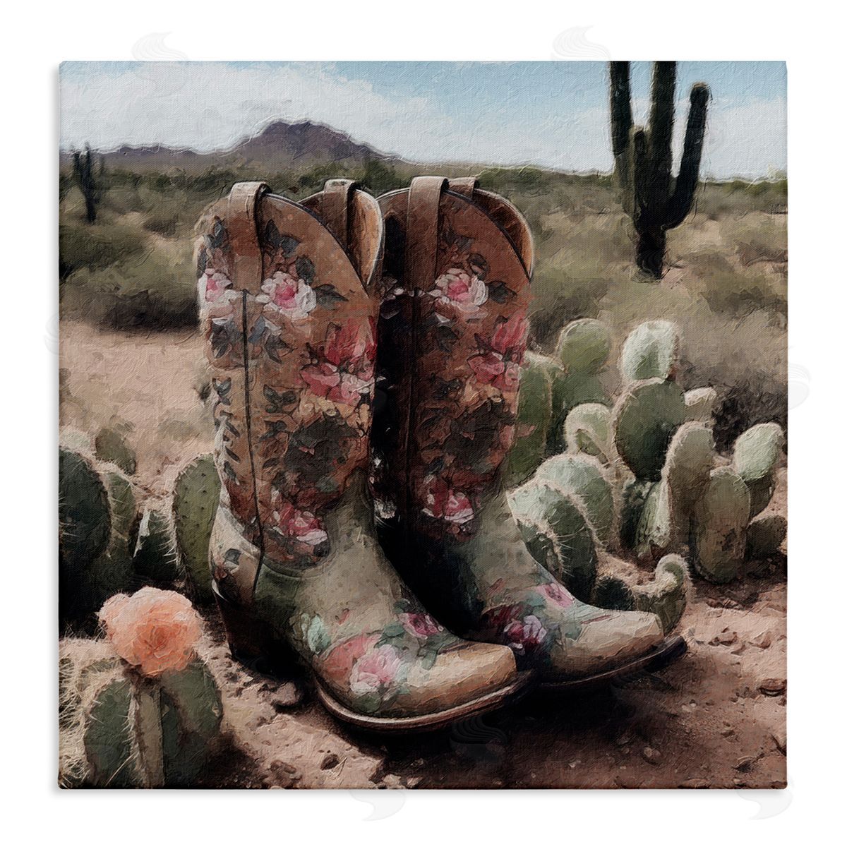LSR Design Studio Southwestern Boots Landscape Stretched Canvas Wall Art Print