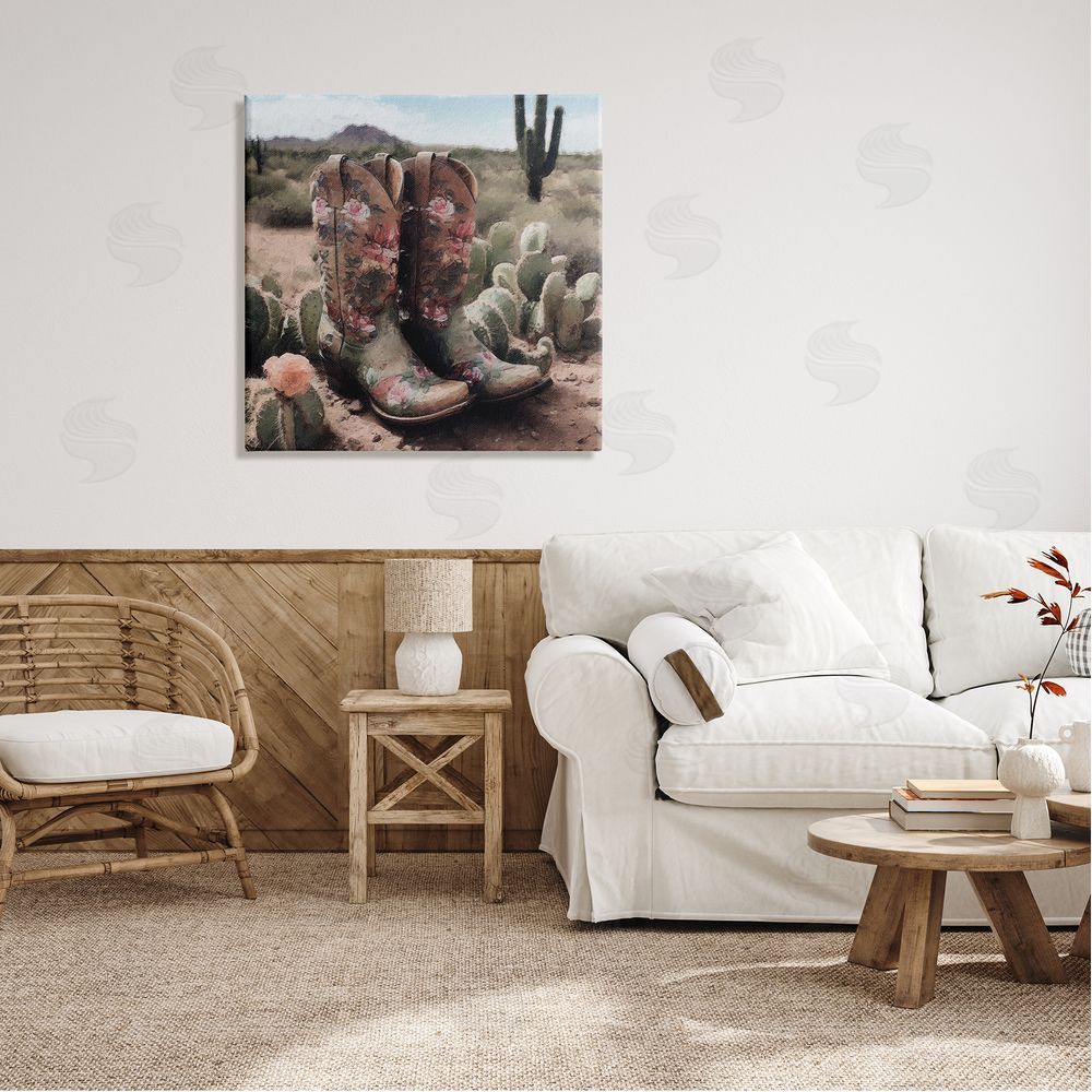 LSR Design Studio Southwestern Boots Landscape Canvas Wall Art in Room
