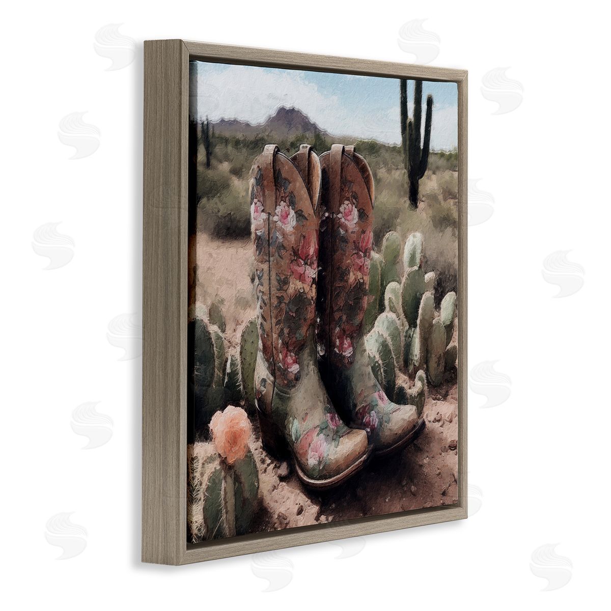 LSR Design Studio Southwestern Boots Landscape Brown Floating Frame Canvas Wall Art Print