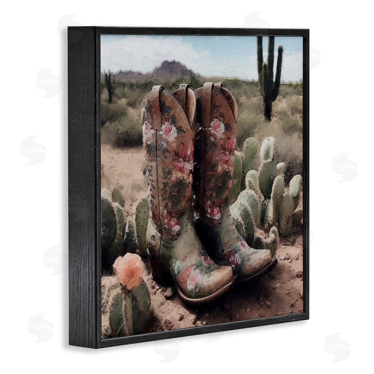 LSR Design Studio Southwestern Boots Landscape Black Framed Glicee Wall Art Print