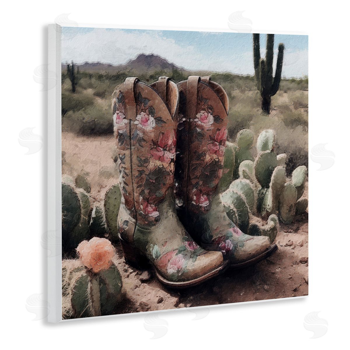 LSR Design Studio Southwestern Boots Landscape Wooden Wall Plaque Art Print