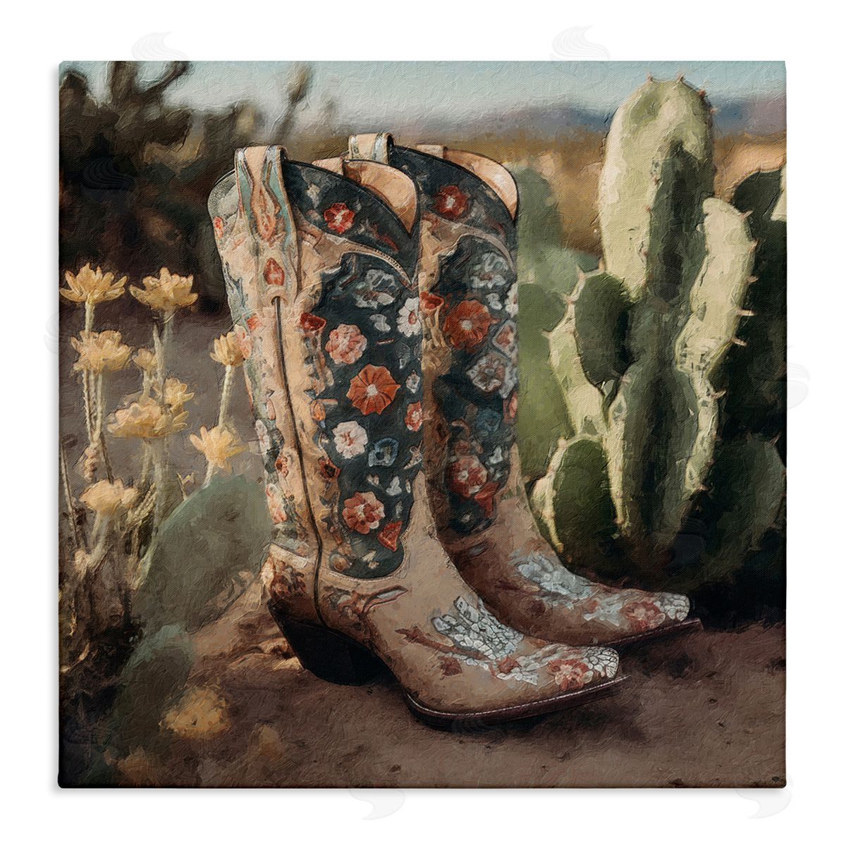 LSR Design Studio Cowgirl Boots Landscape Stretched Canvas Wall Art Print