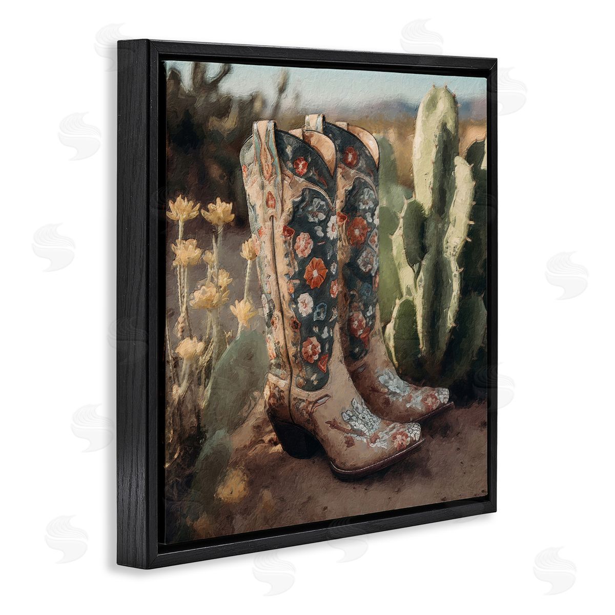 LSR Design Studio Cowgirl Boots Landscape Black Floating Frame Canvas Wall Art Print