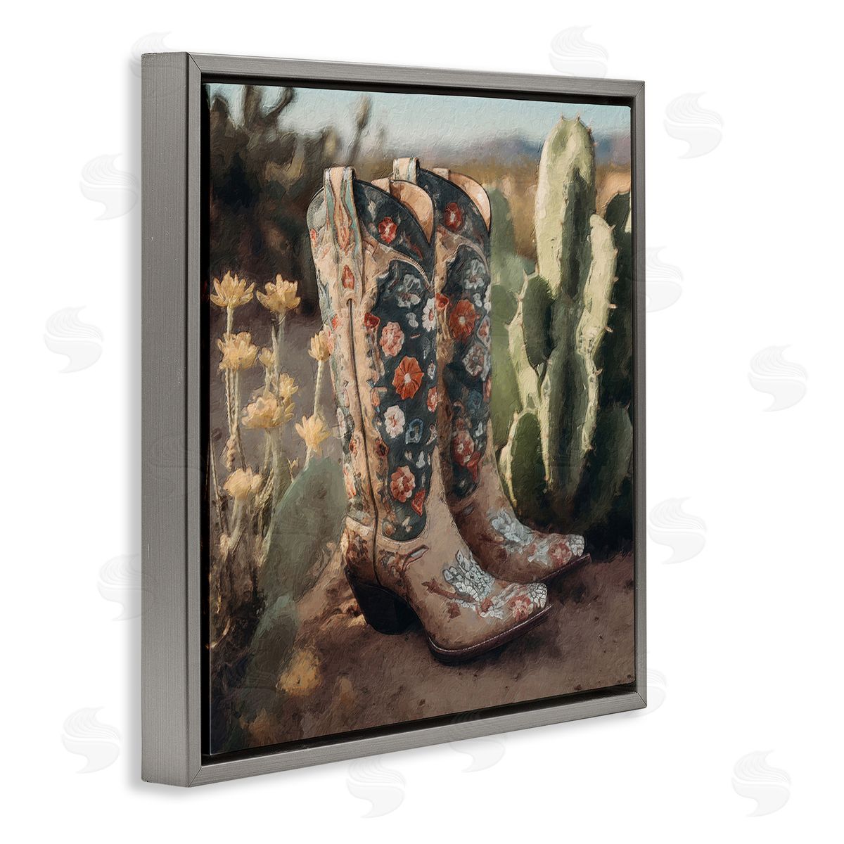 LSR Design Studio Cowgirl Boots Landscape Gray Floating Frame Canvas Wall Art Print