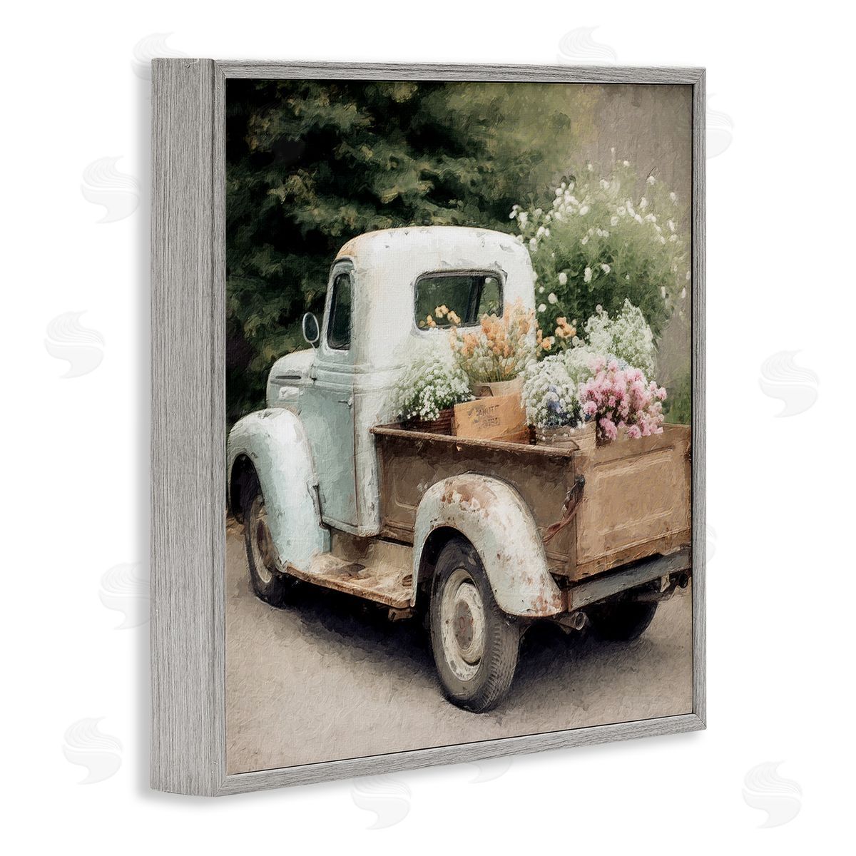 Country Florals in Truck Grey Frame Print Wall Art, Home Decor by LSR Design Studio