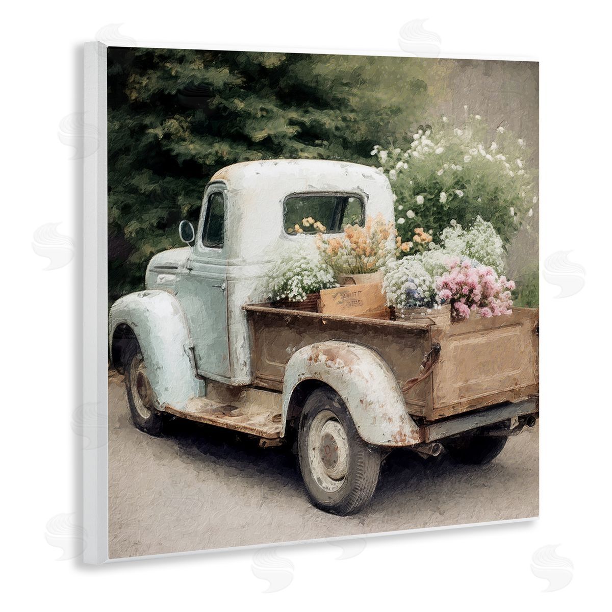 Country Florals in Truck Wood Plaque Wall Art, Home Decor by LSR Design Studio