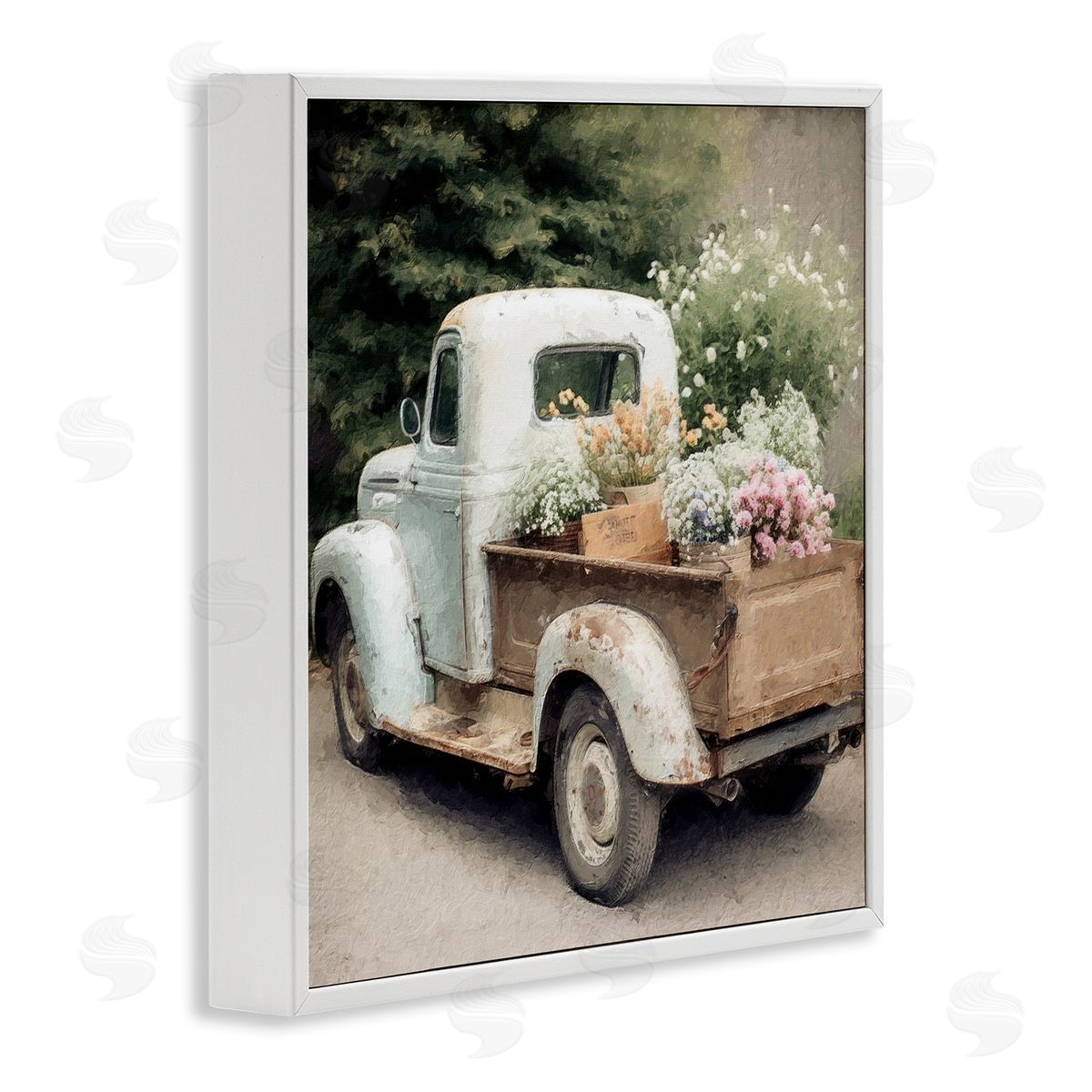 Country Florals in Truck White Frame Print Wall Art, Home Decor by LSR Design Studio