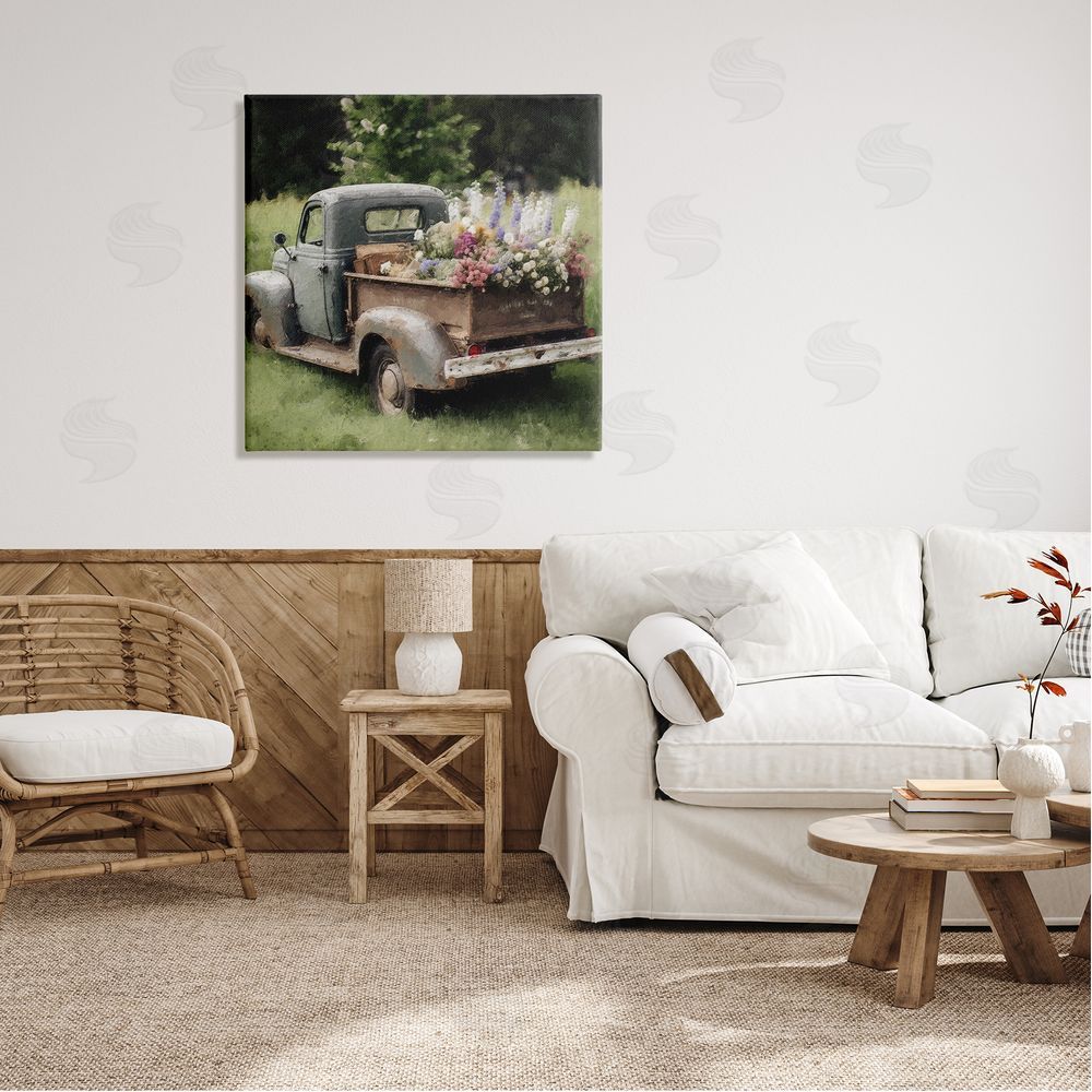 LSR Design Studio Rural Pickup with Flowers Canvas Wall Art in Room