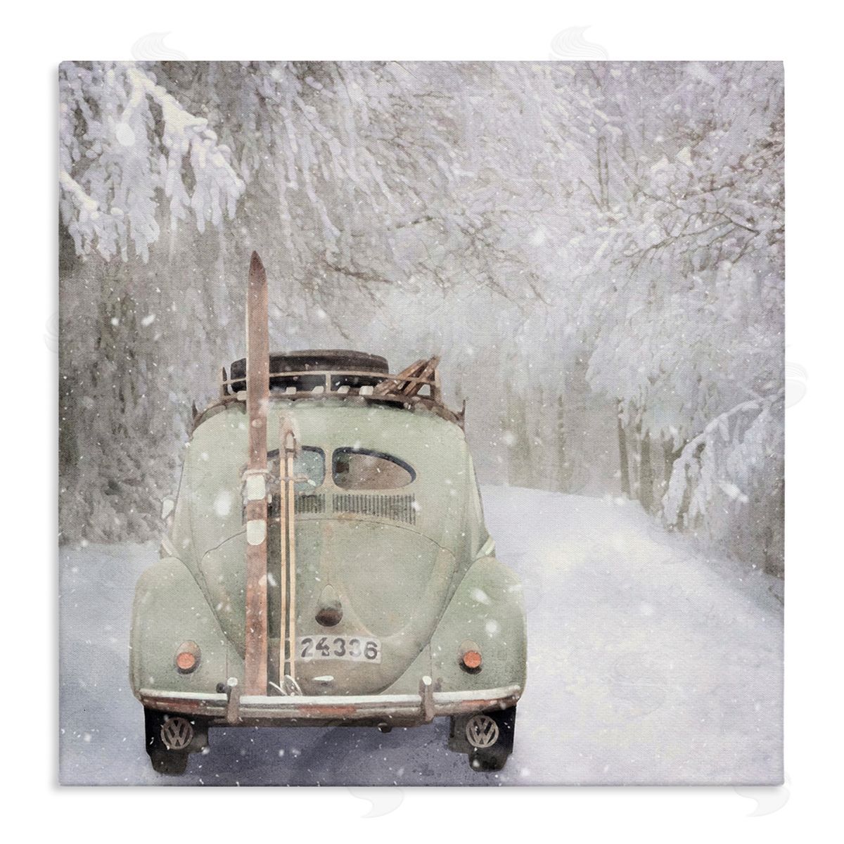 LSR Design Studio Vintage Buggy in Snow Stretched Canvas Wall Art Print