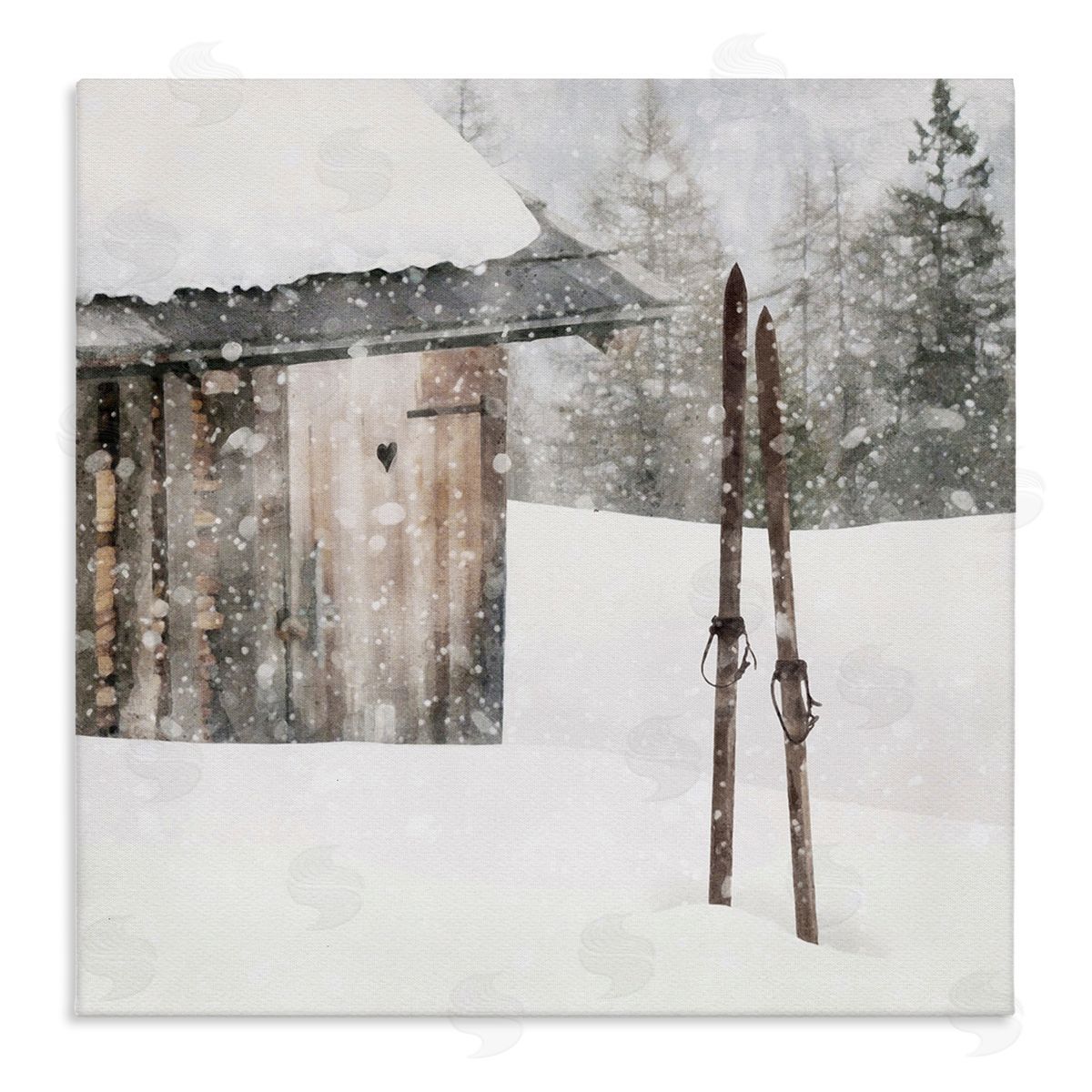 LSR Design Studio Winter Cabin Skis Stretched Canvas Wall Art Print