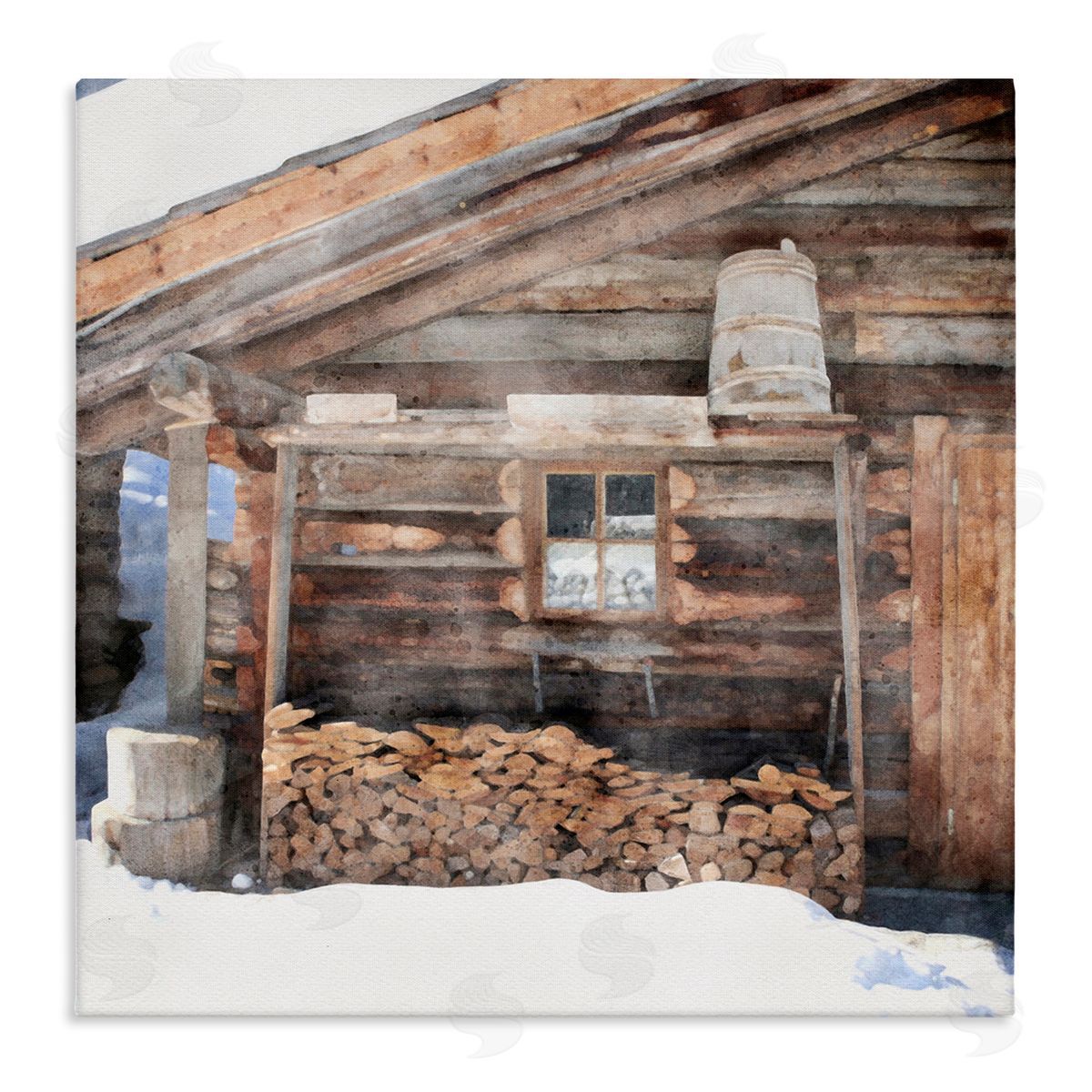 LSR Design Studio Lumber at Winter Cabin Stretched Canvas Wall Art Print