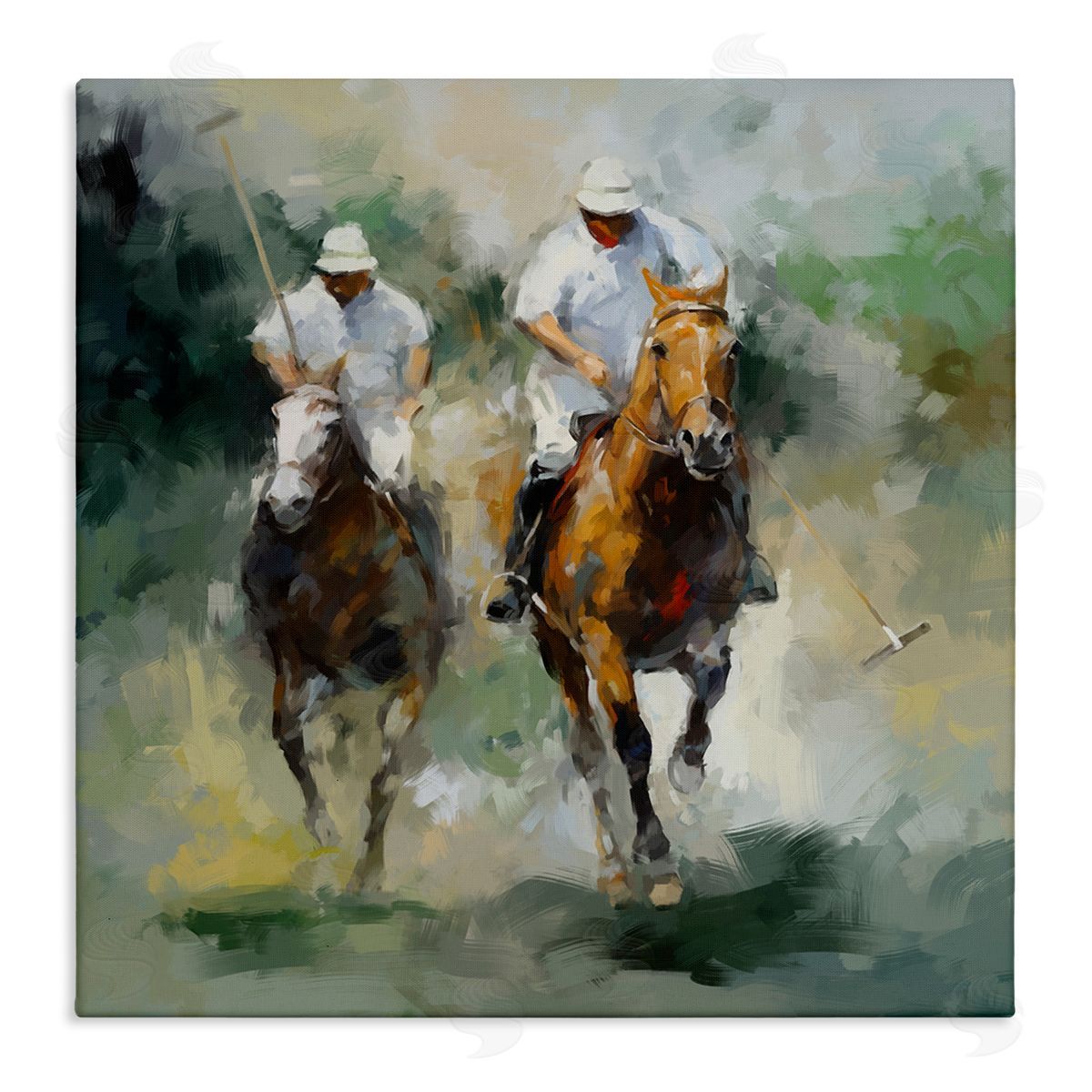 Ziwei Li Two Polo Players Abstract Stretched Canvas Wall Art Print