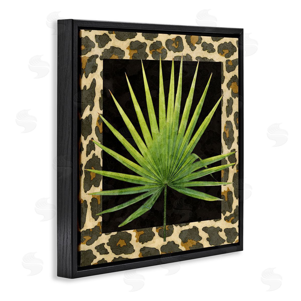 Alonzo Saunders Leopard Pattern Leaf Black Floating Frame Canvas Wall Art Print