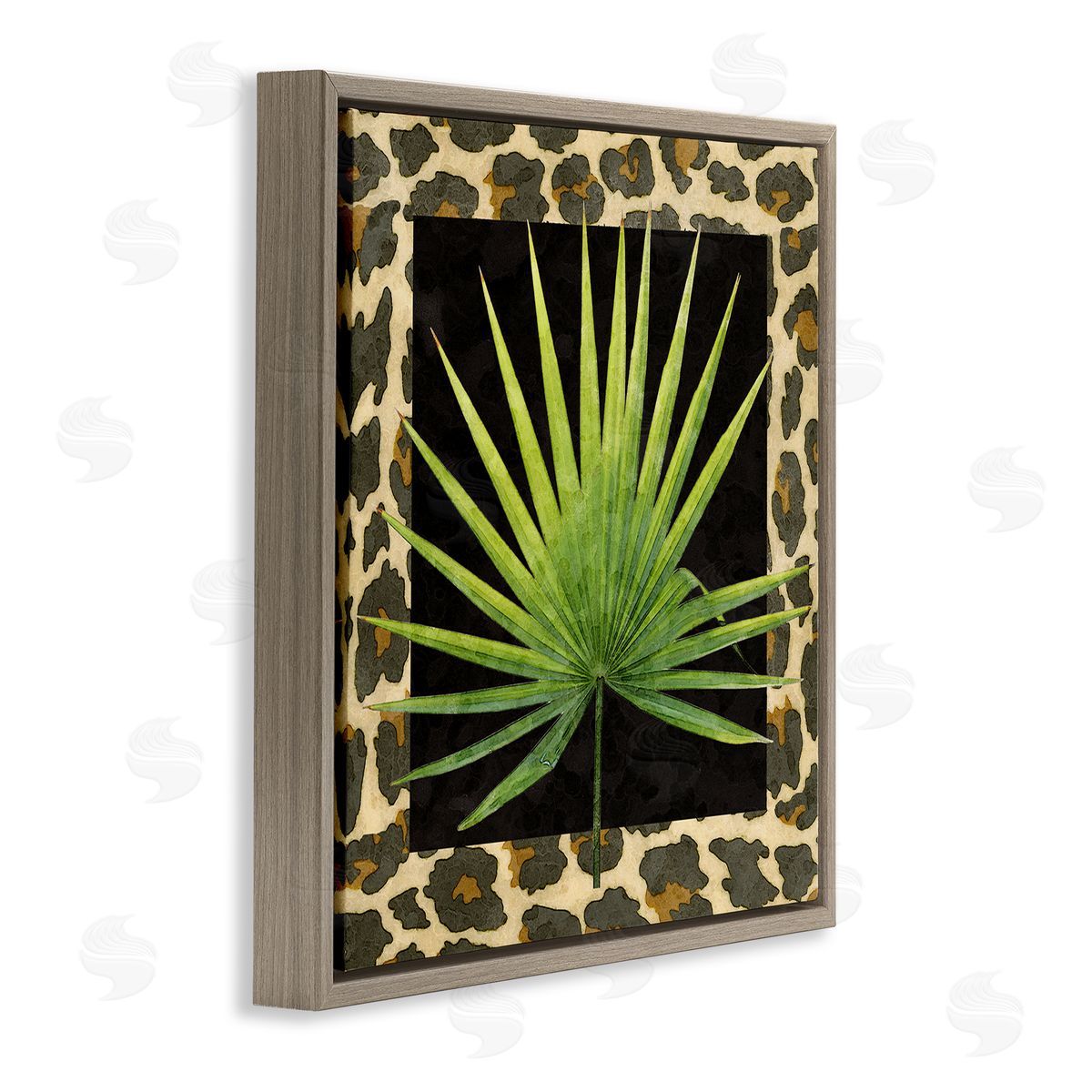 Alonzo Saunders Leopard Pattern Leaf Brown Floating Frame Canvas Wall Art Print