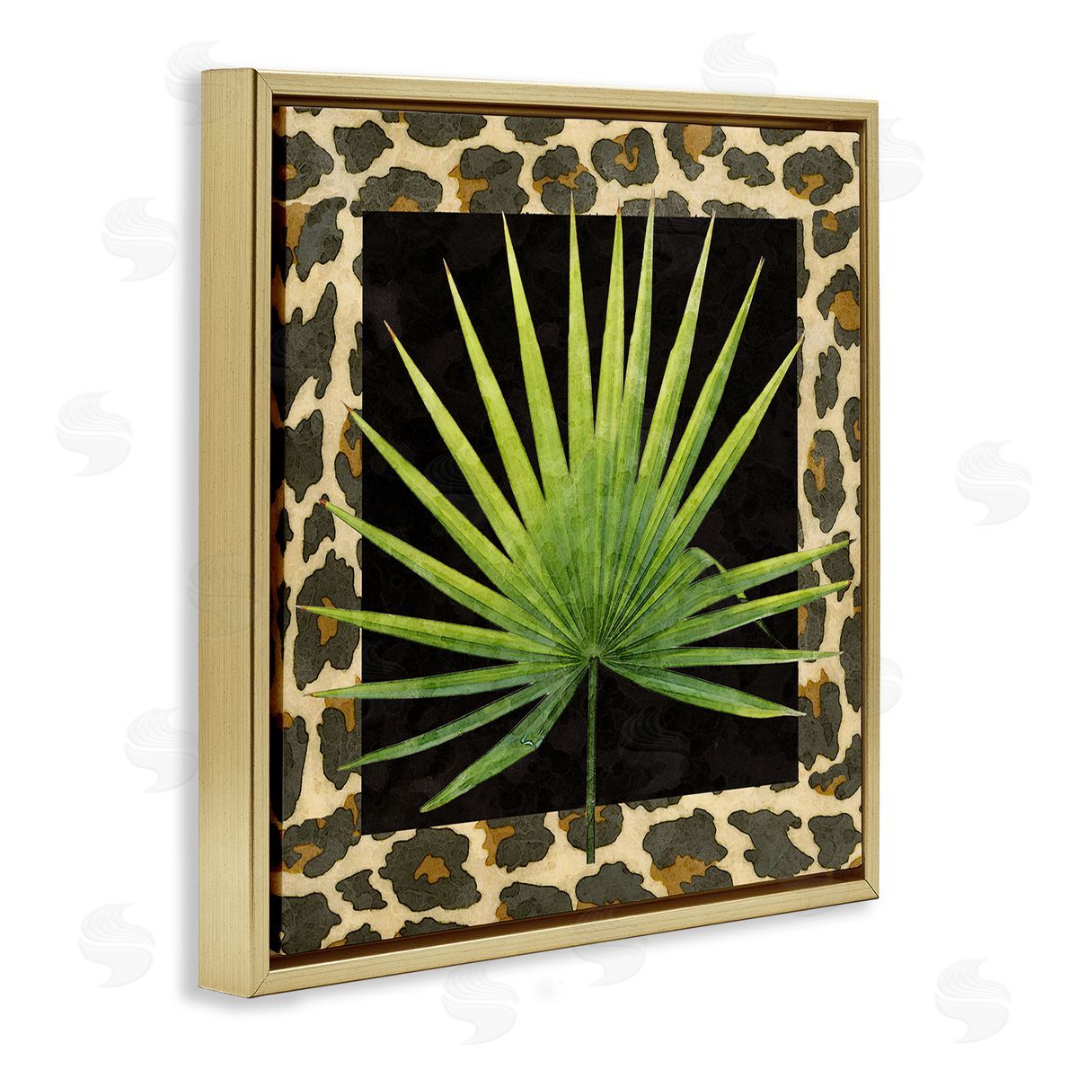 Alonzo Saunders Leopard Pattern Leaf Gold Floating Frame Canvas Wall Art Print