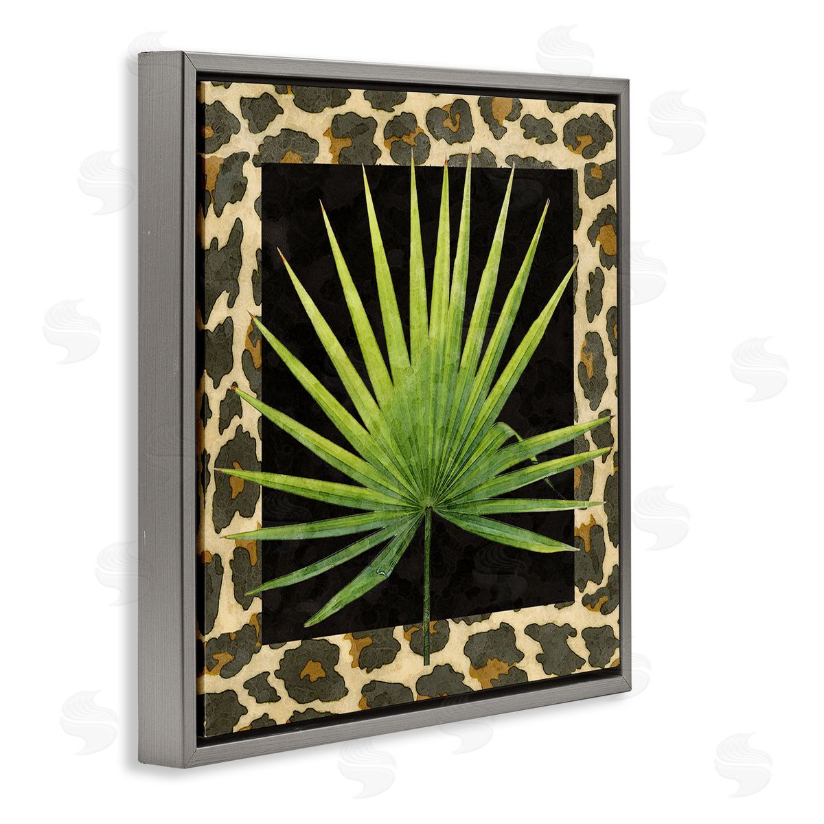 Alonzo Saunders Leopard Pattern Leaf Gray Floating Frame Canvas Wall Art Print