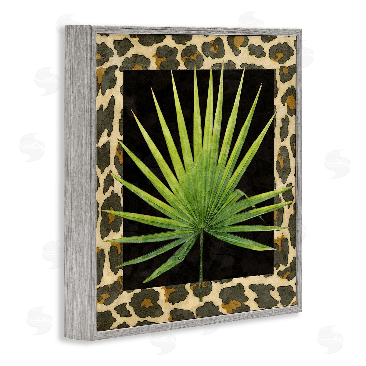 Alonzo Saunders Leopard Pattern Leaf Gray Framed Glicee Wall Art Print