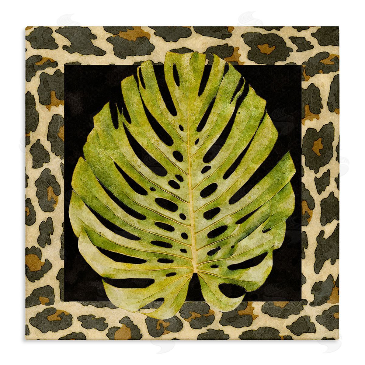 Alonzo Saunders Monstera on Leopard Pattern Stretched Canvas Wall Art Print