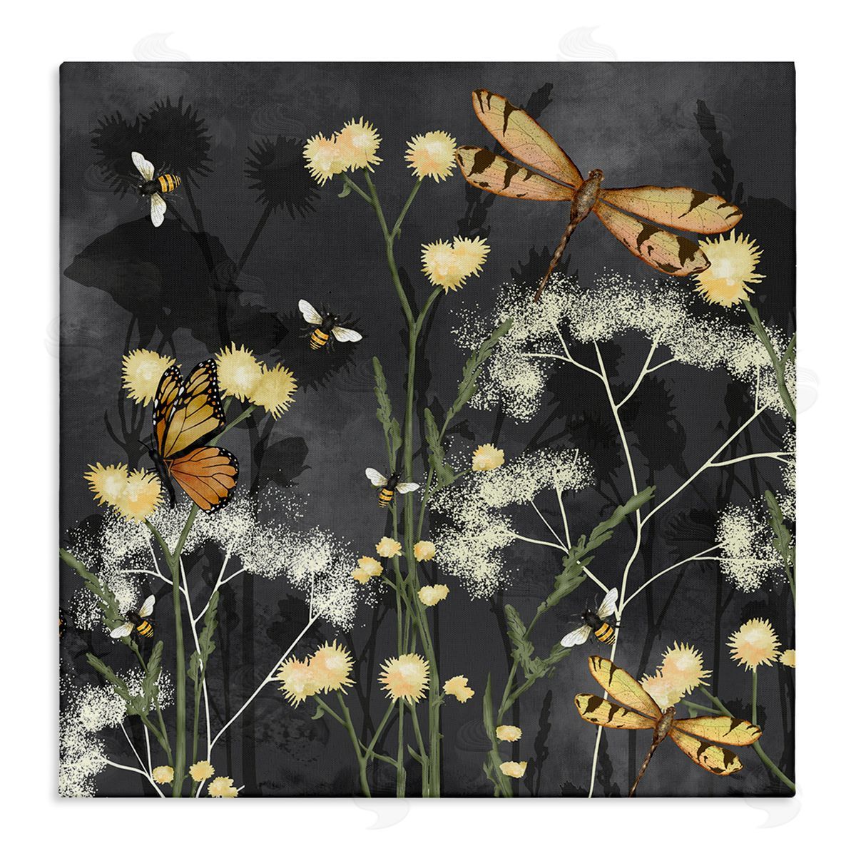 Jade Reynolds Modern Herbs on Grey Stretched Canvas Wall Art Print