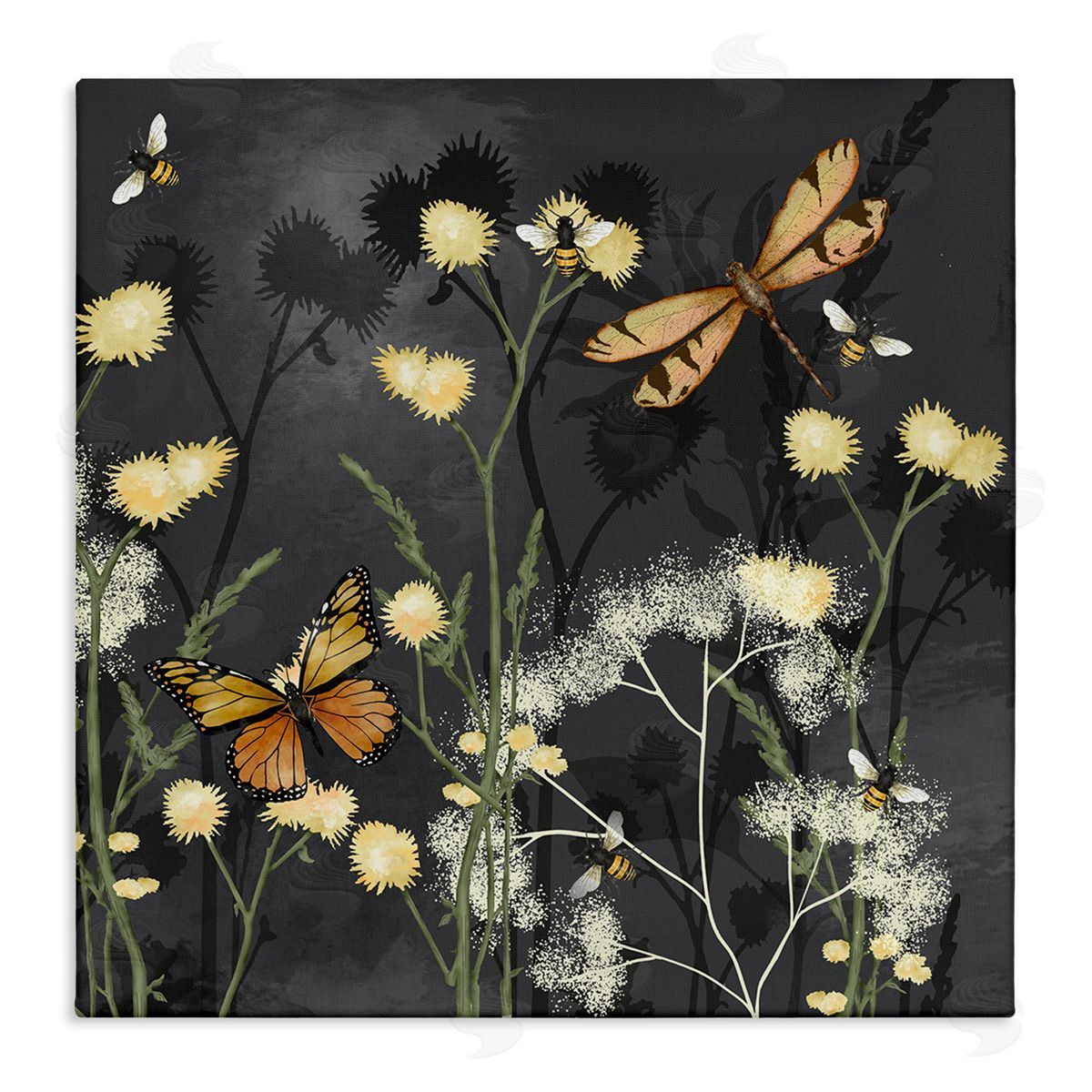 Jade Reynolds Herbs & Insects on Grey Stretched Canvas Wall Art Print