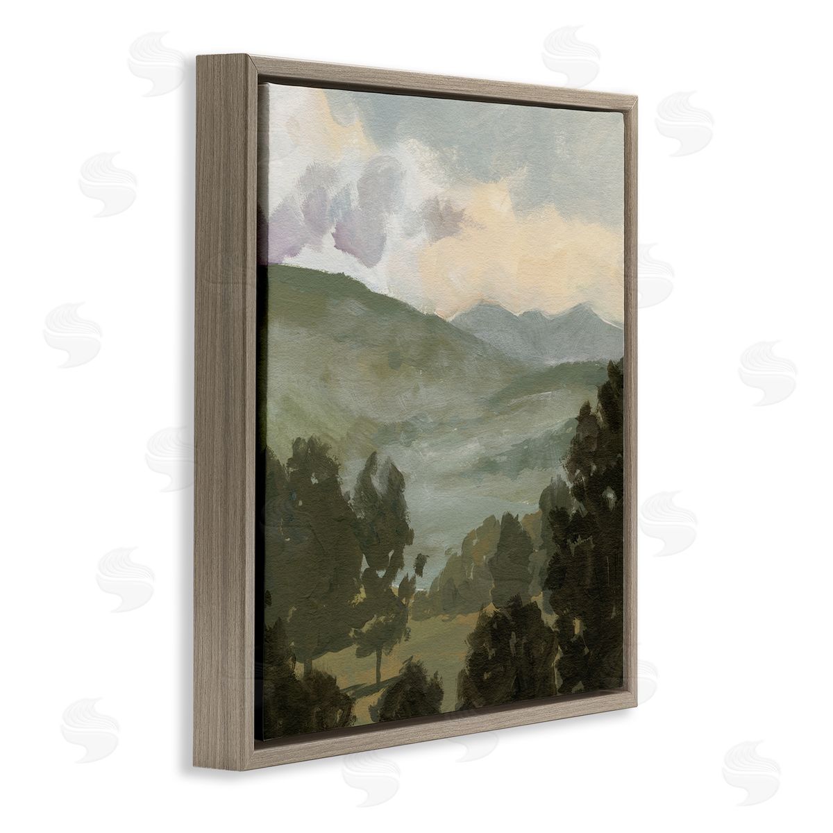 Victoria Barnes Rural Green Landscape Brown Floating Frame Canvas Wall Art Print