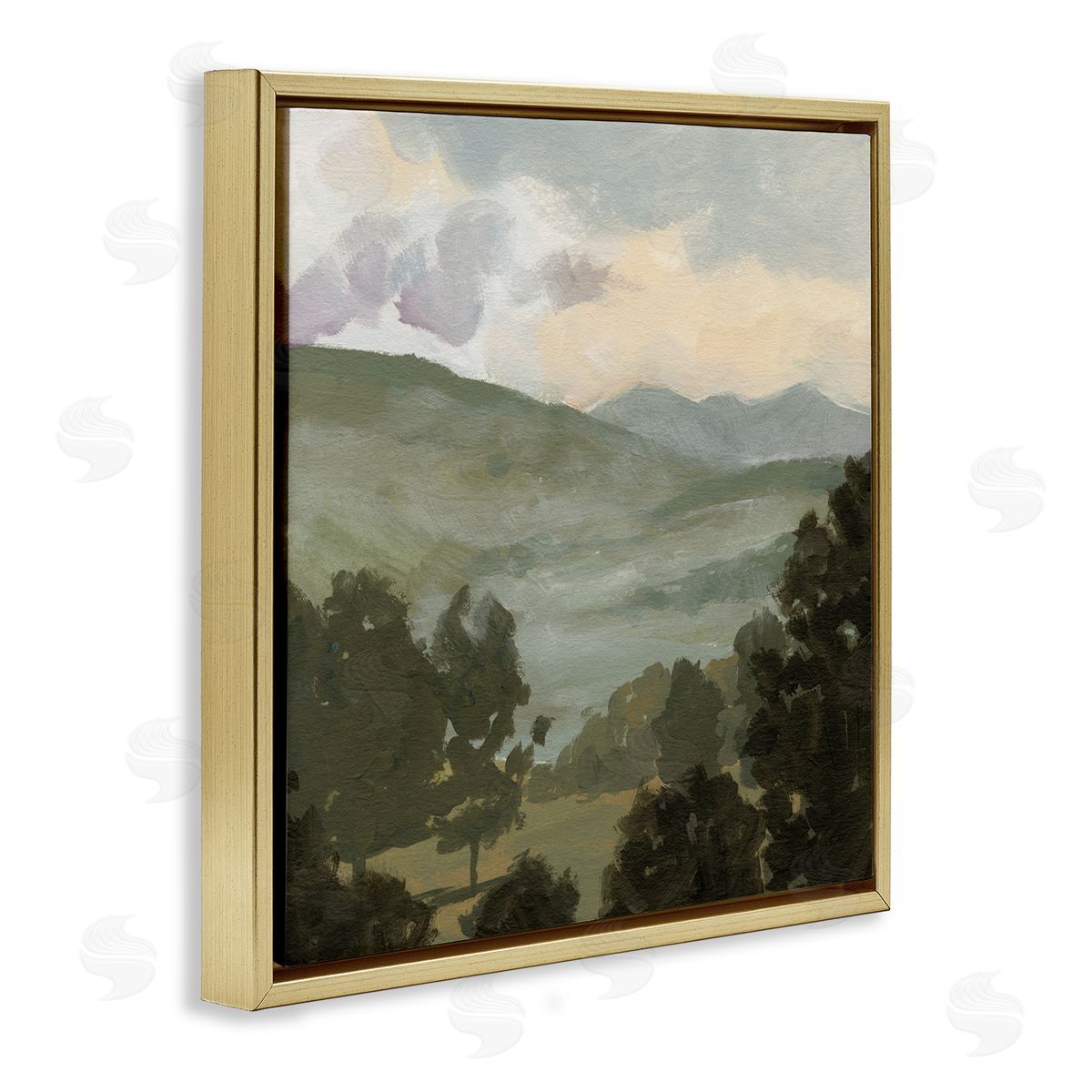 Victoria Barnes Rural Green Landscape Gold Floating Frame Canvas Wall Art Print