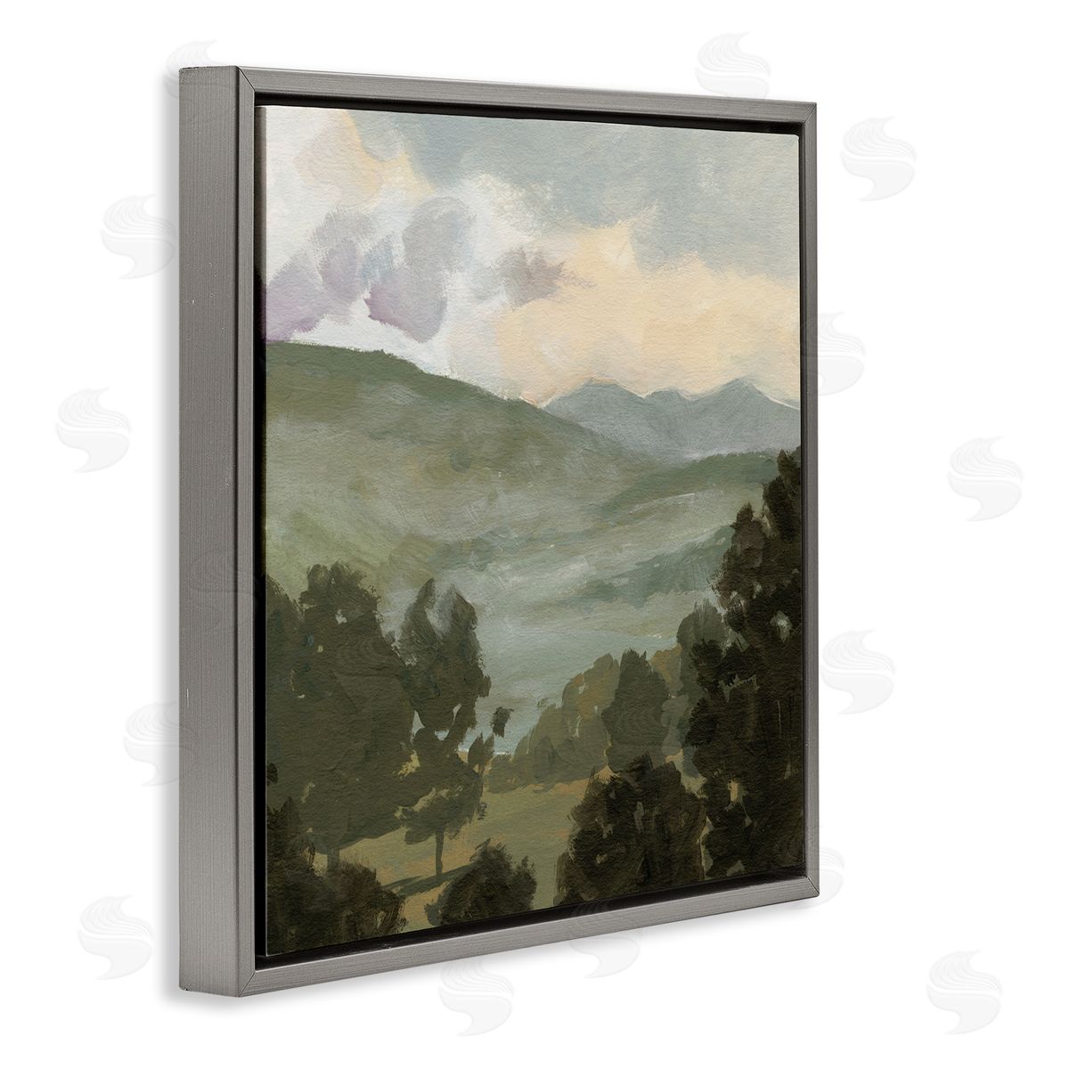 Victoria Barnes Rural Green Landscape Gray Floating Frame Canvas Wall Art Print